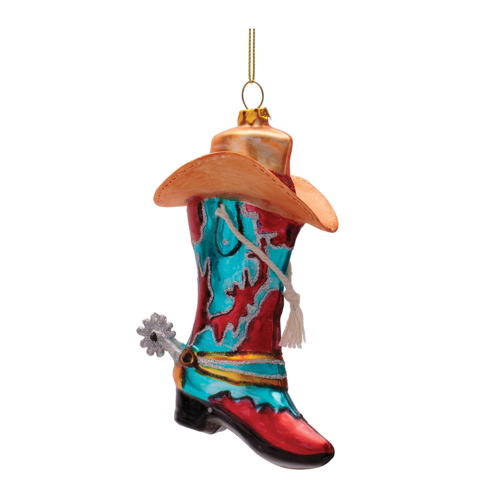 Glass Cowboy Boot and Hat Ornaments (Set of 6)