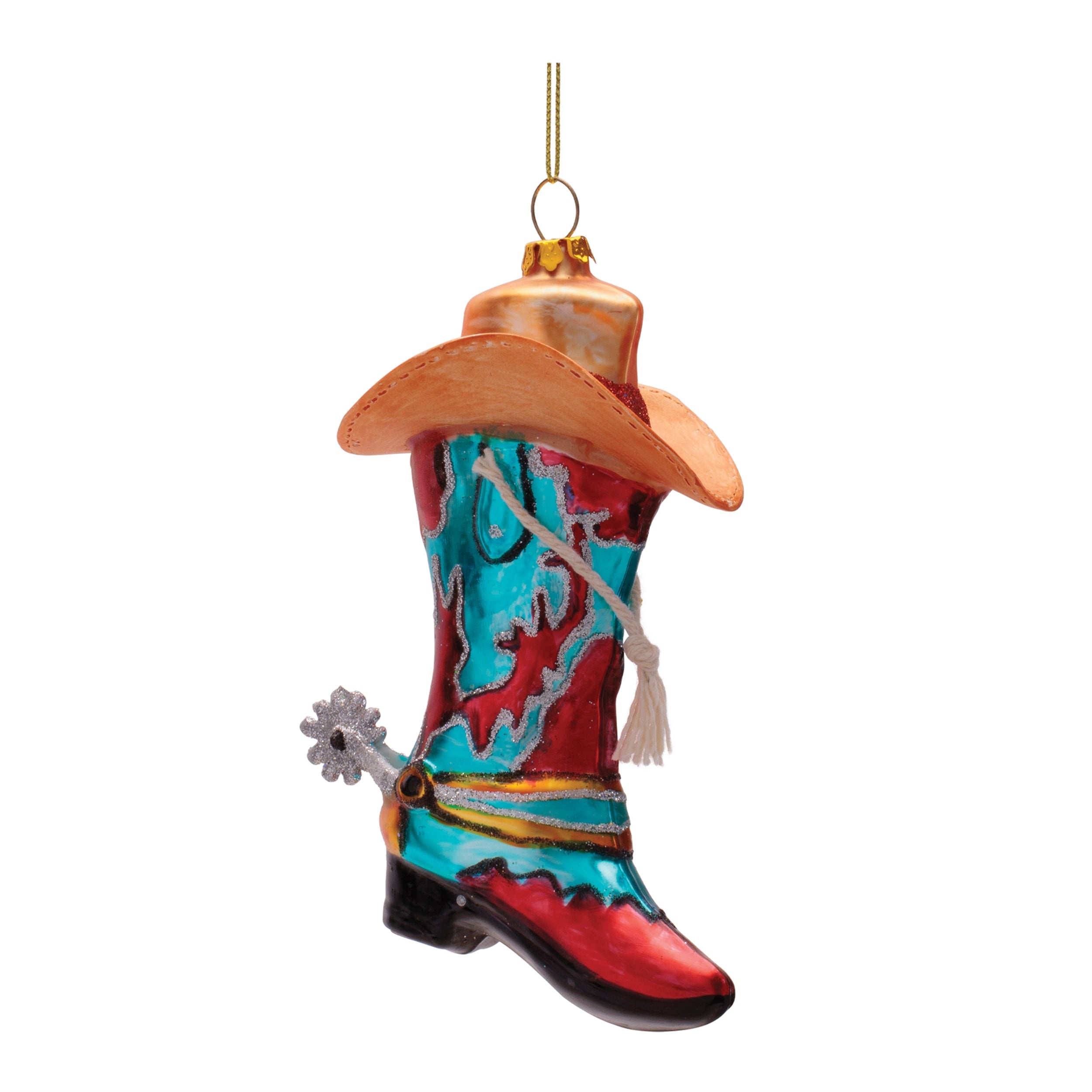 Glass Cowboy Boot and Hat Ornaments (Set of 6)