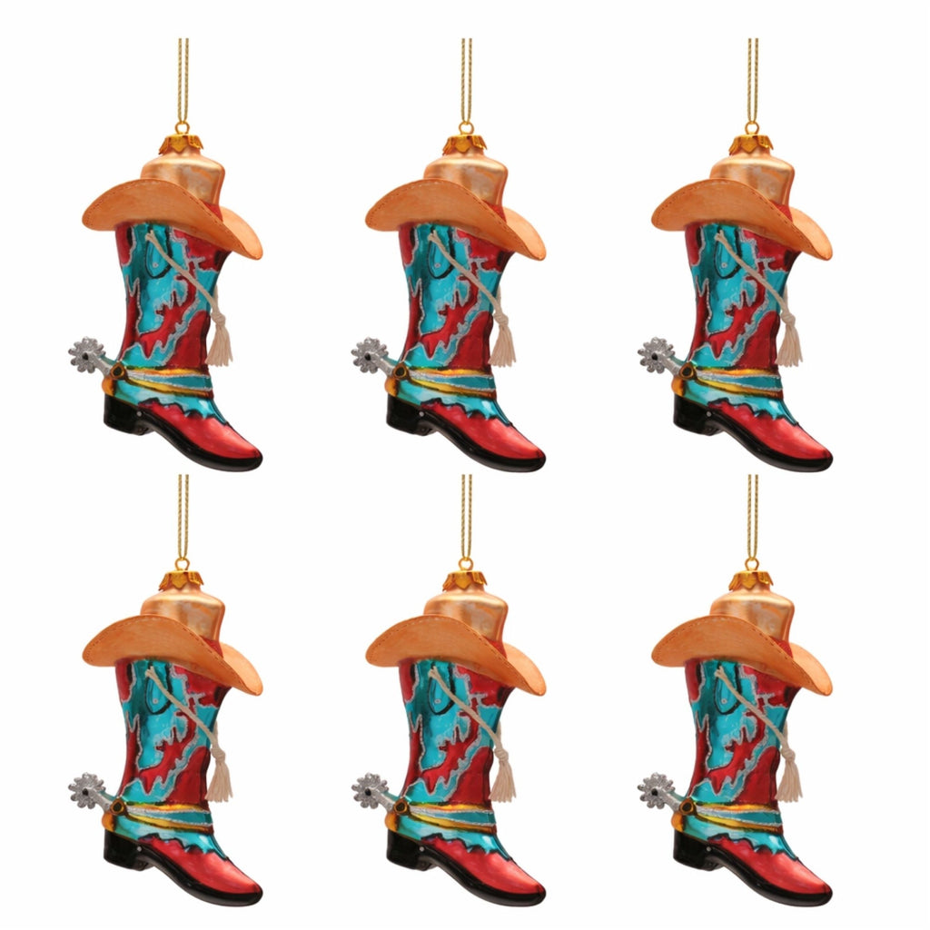 Glass Cowboy Boot and Hat Ornaments (Set of 6)