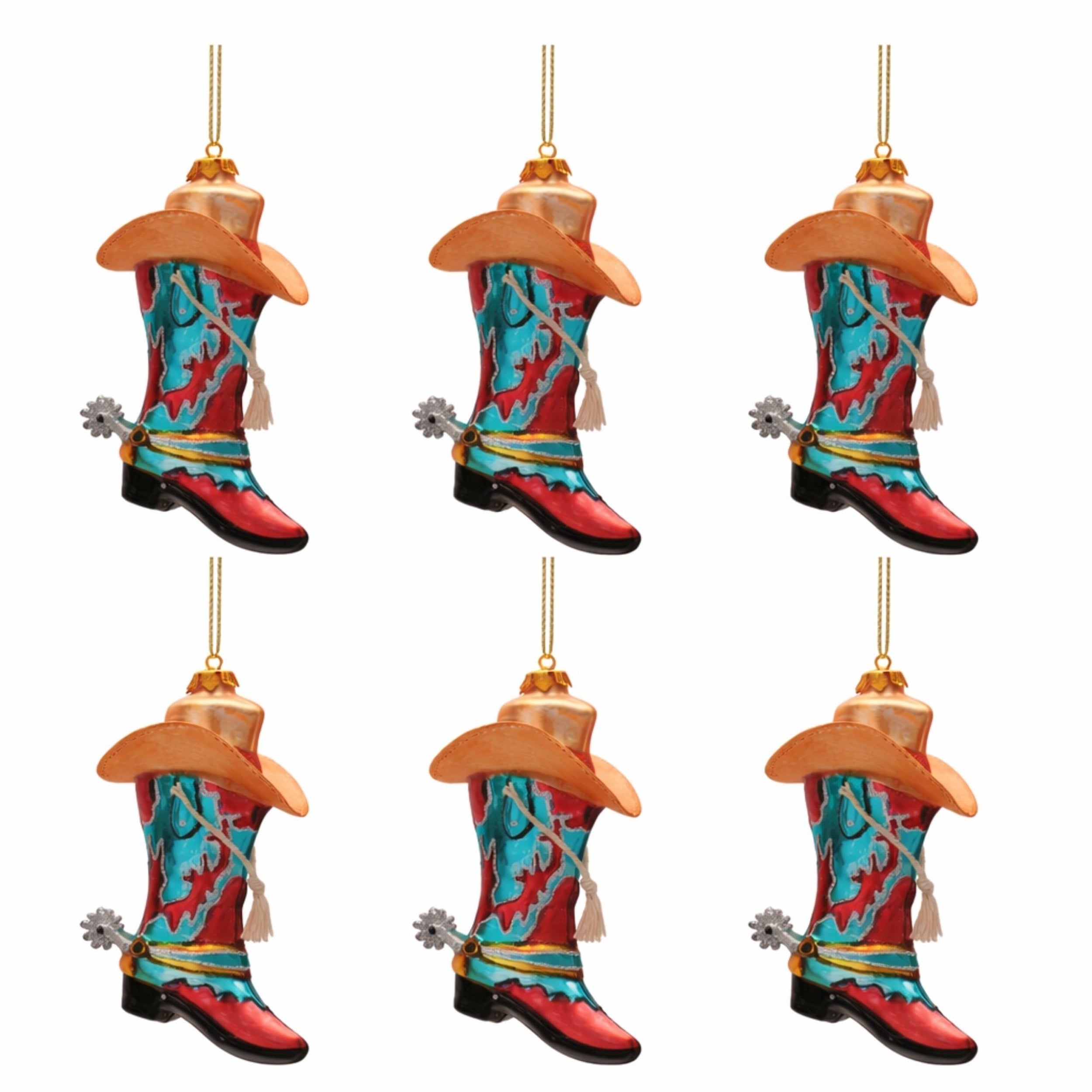 Glass Cowboy Boot and Hat Ornaments (Set of 6)