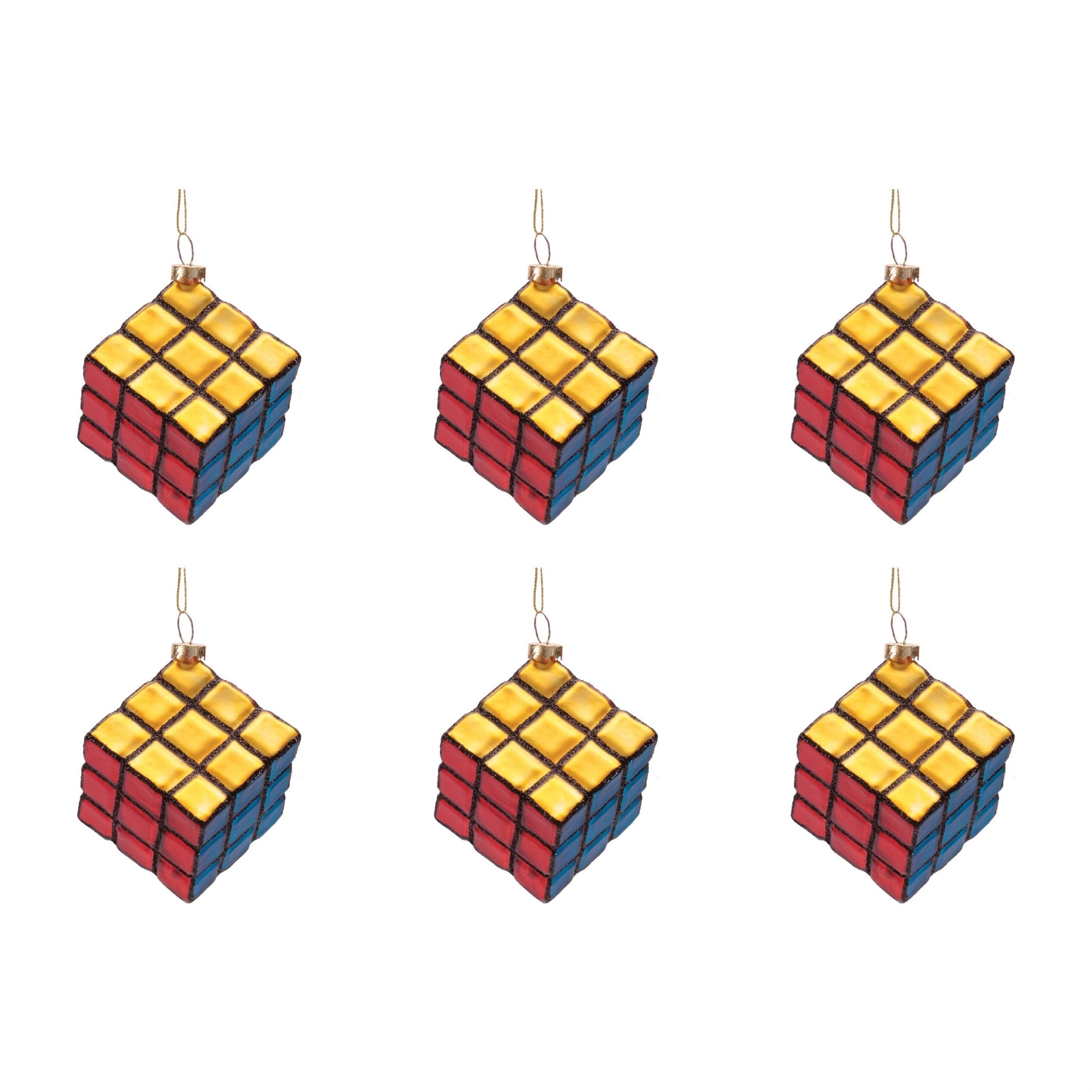 Glass RubikÕs Cube Ornaments (Set of 6)