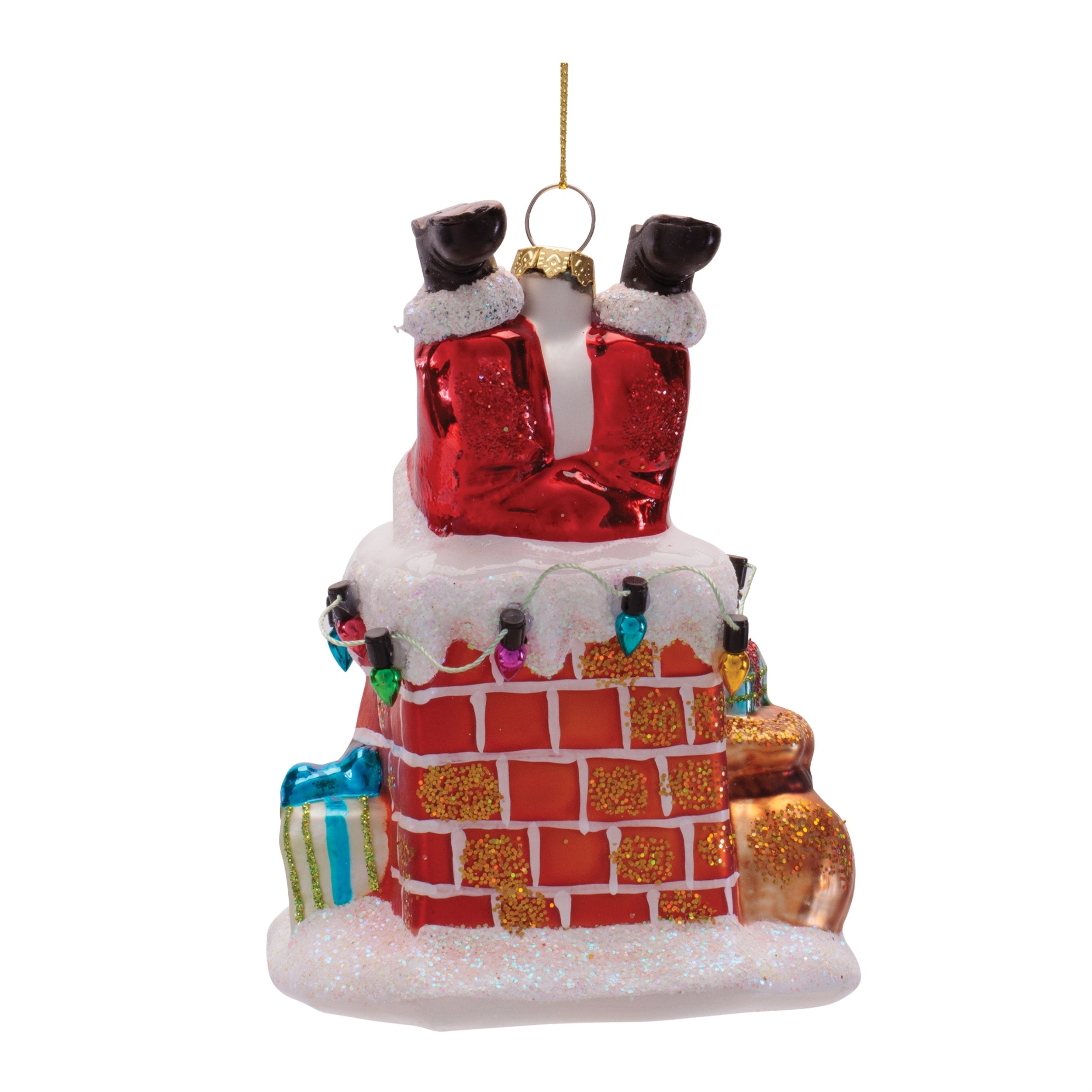 Santa in Chimney Glass Ornament (Set of 6)