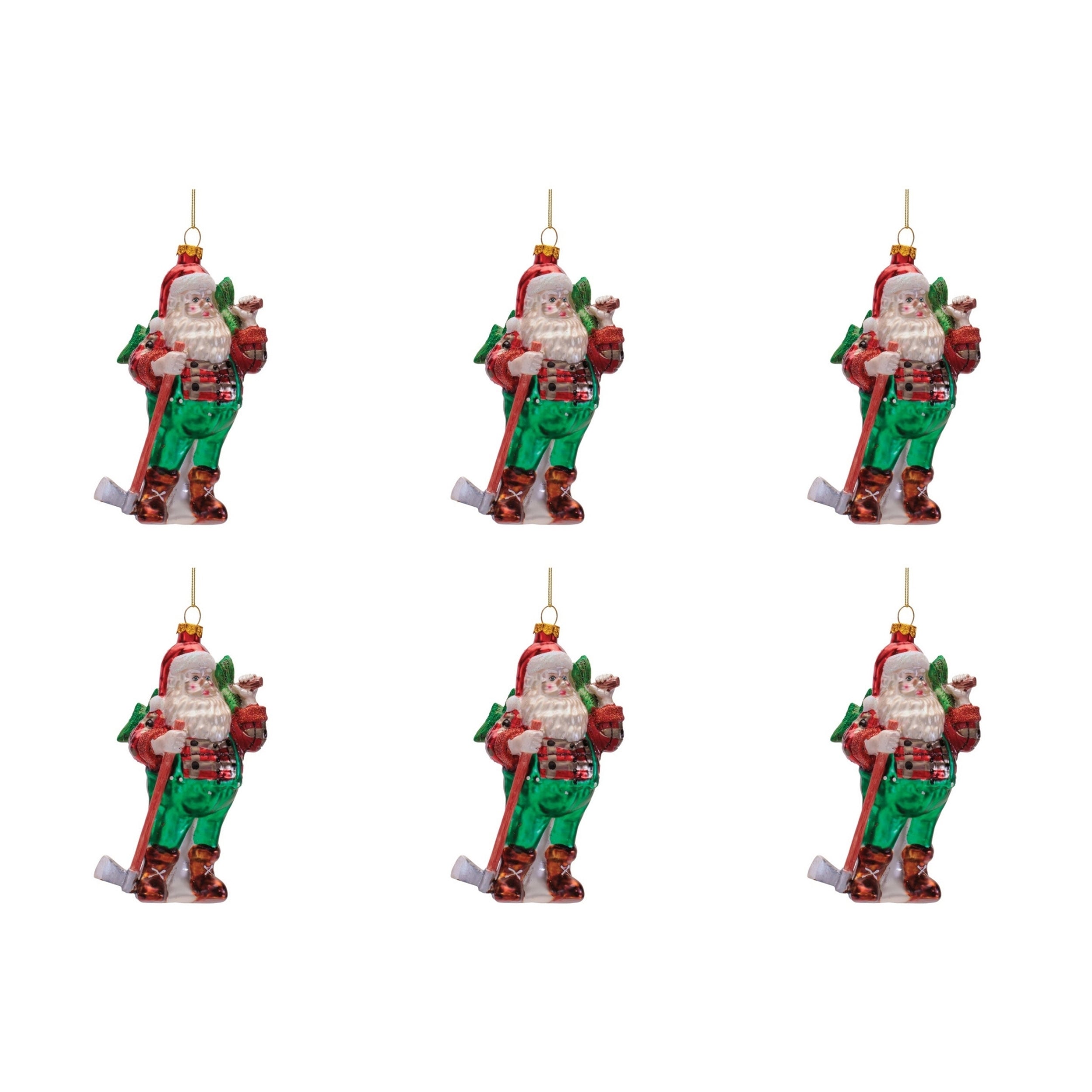Glass Santa Lumberjack Ornaments (Set of 6)