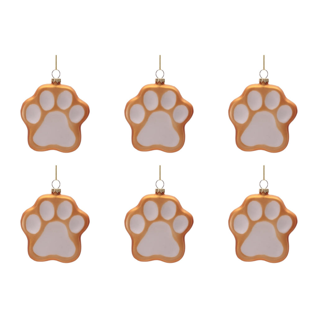 Glass Paw Print Ornaments (Set of 6)