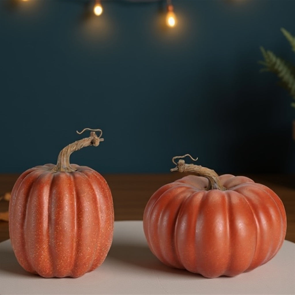 Rustic Ribbed Decorative Pumpkins (Set of 2)