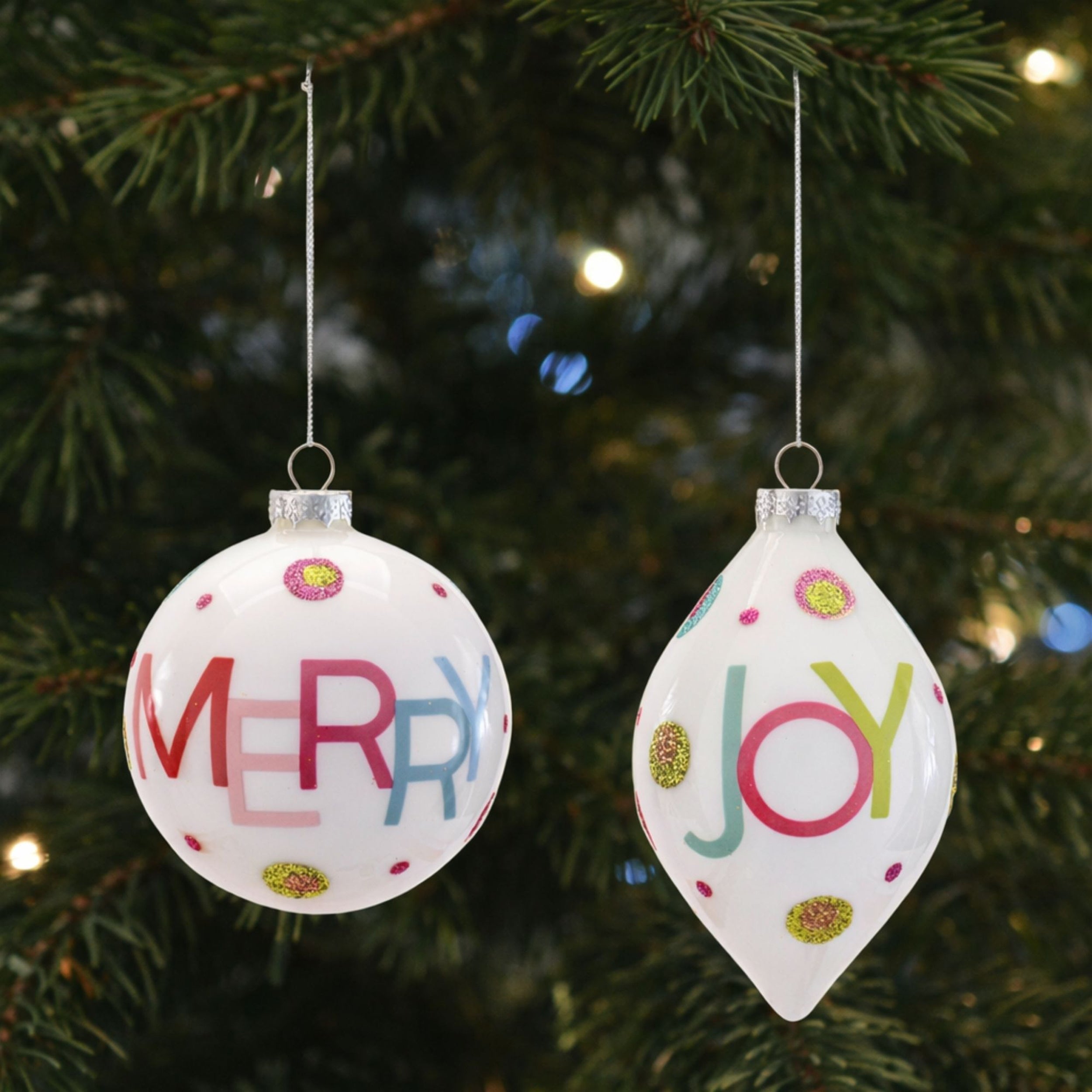 Glass Merry and Joy Ornaments (Set of 6)