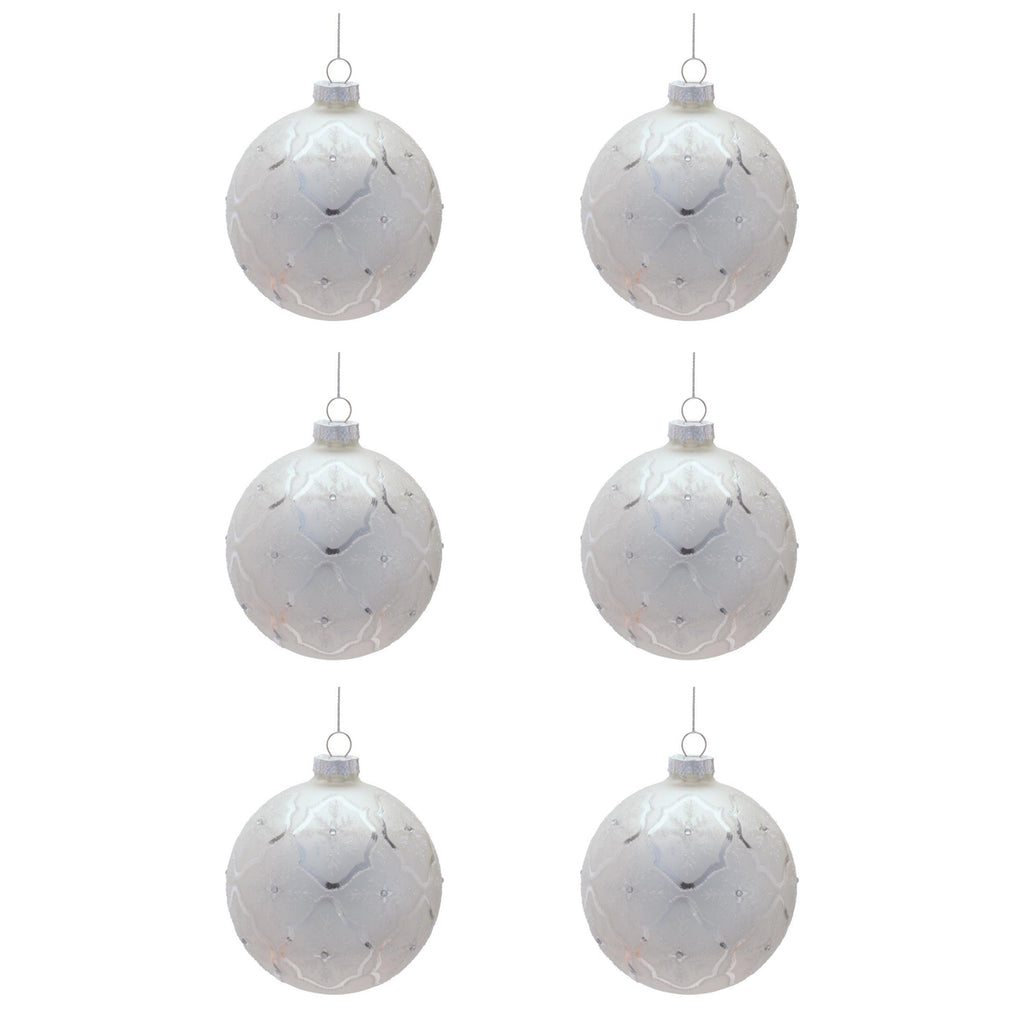 Glass Ball Ornaments with Snowflake (Set of 6)
