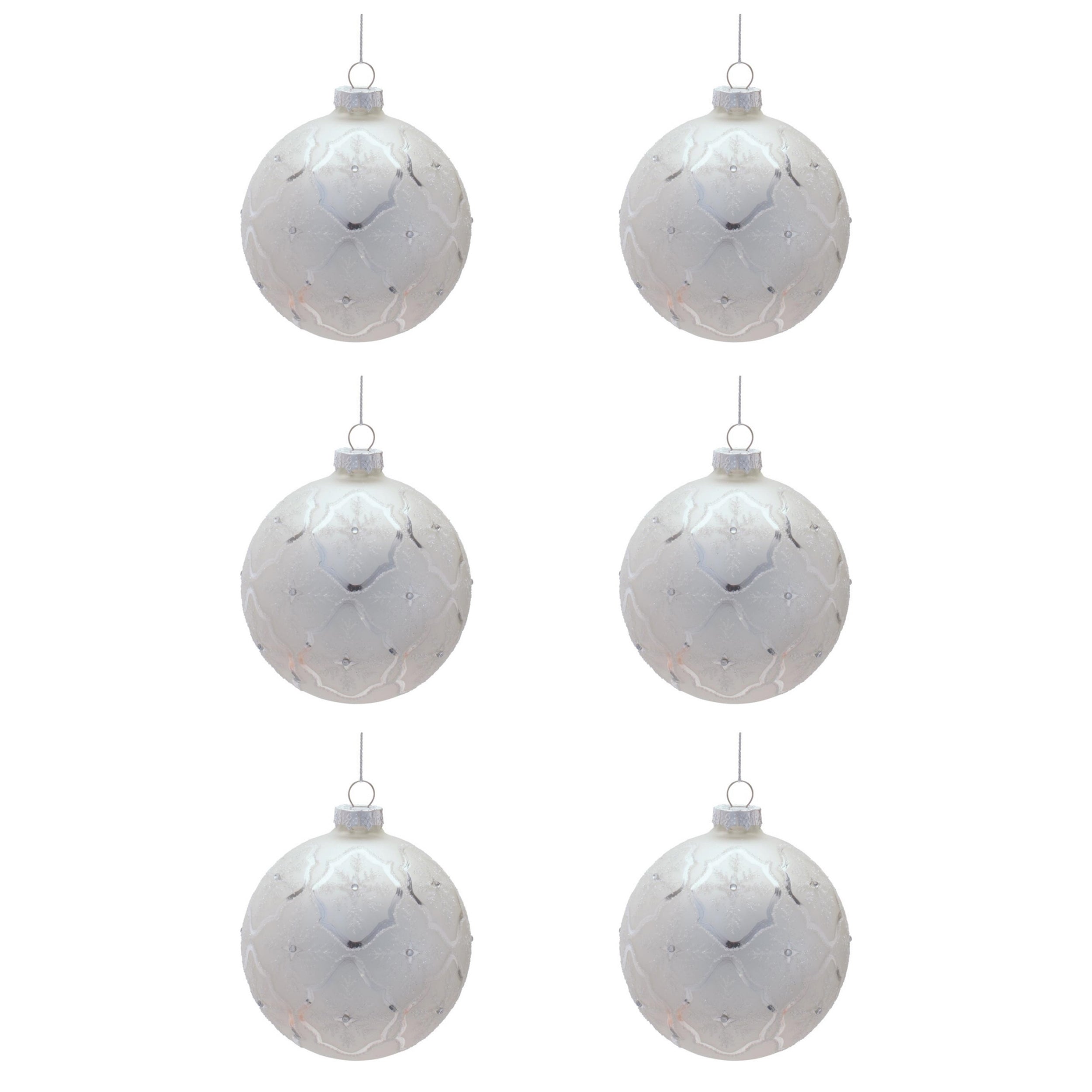 Glass Ball Ornaments with Snowflake (Set of 6)