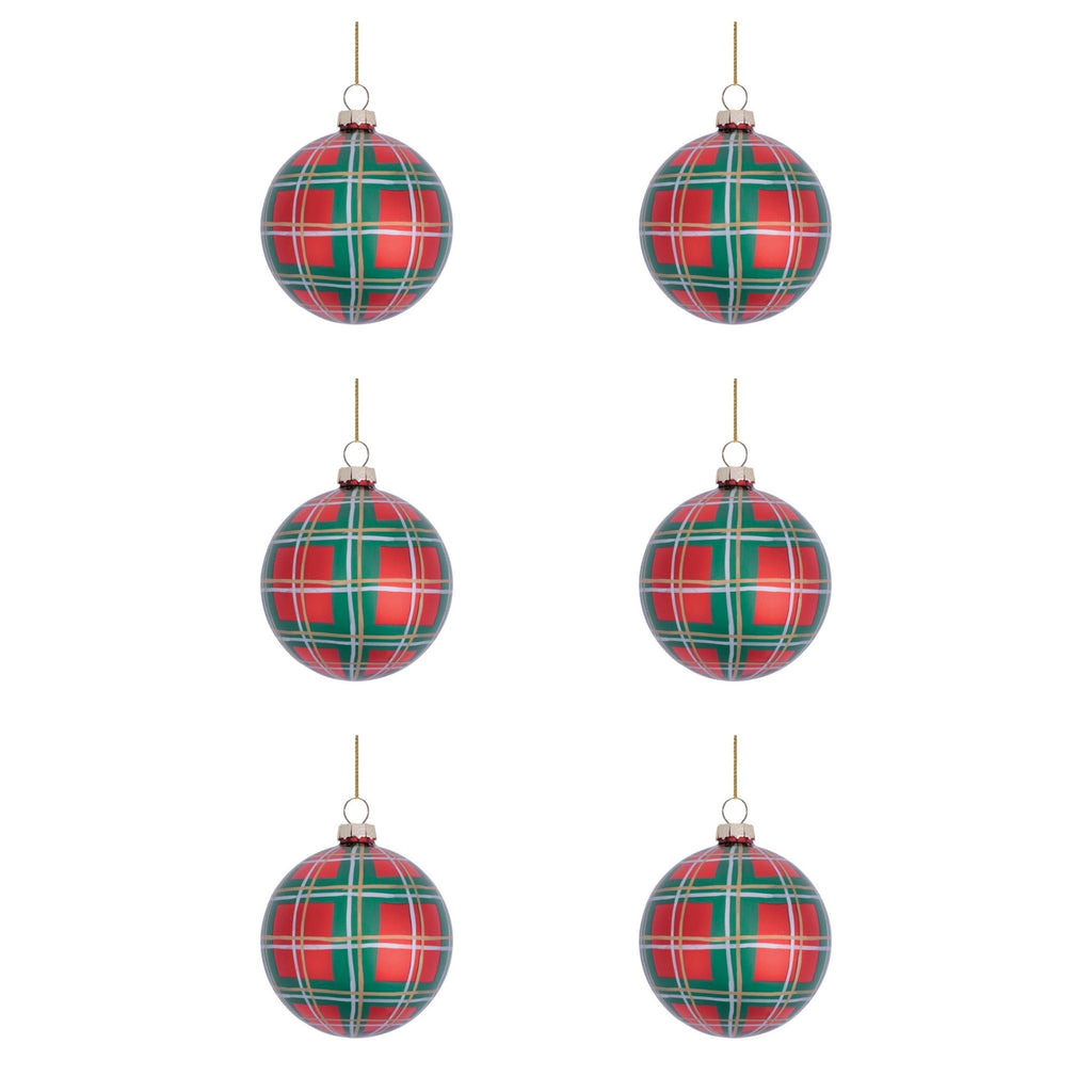 Glass Plaid Ball Ornaments (Set of 6)