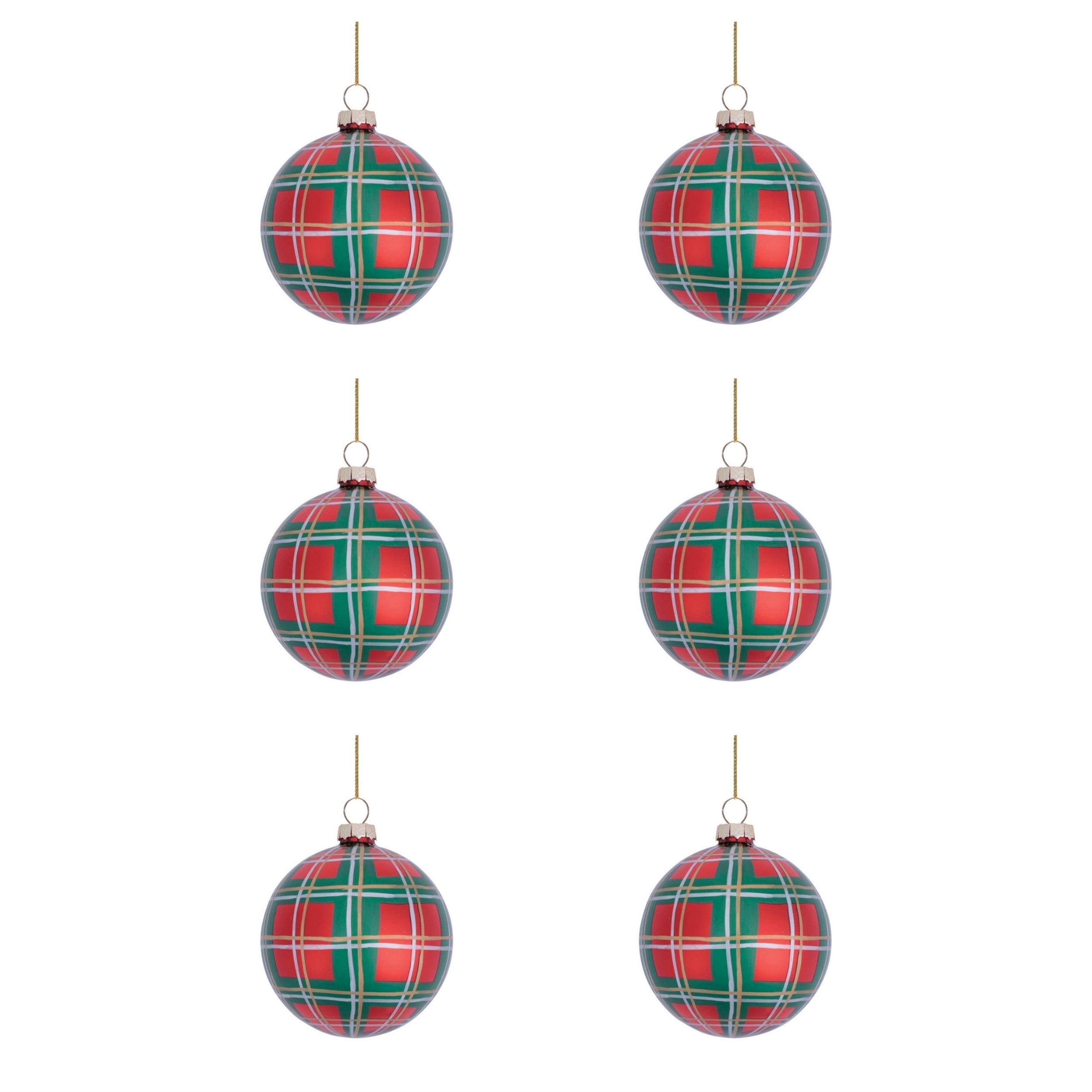Glass Plaid Ball Ornaments (Set of 6)