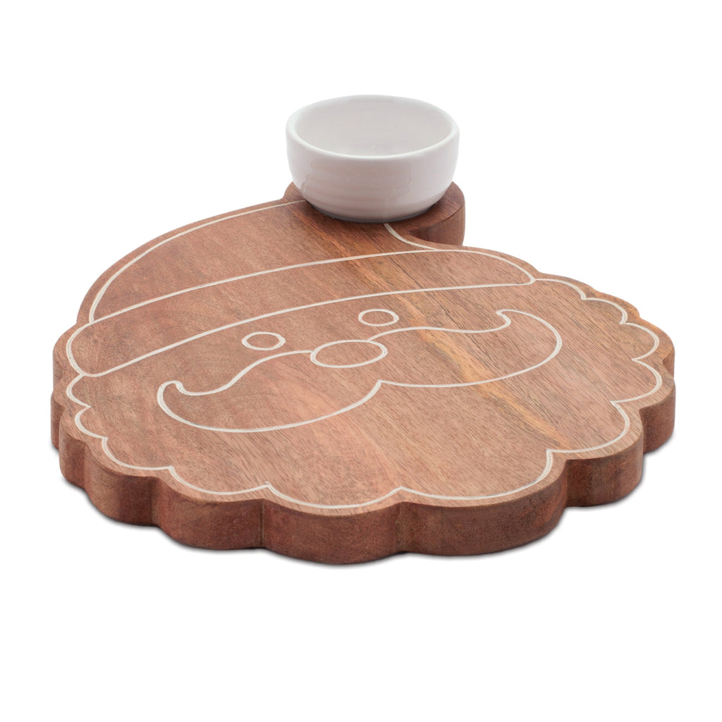 Santa Wood Platter with Ceramic Dip Bowl 12"L