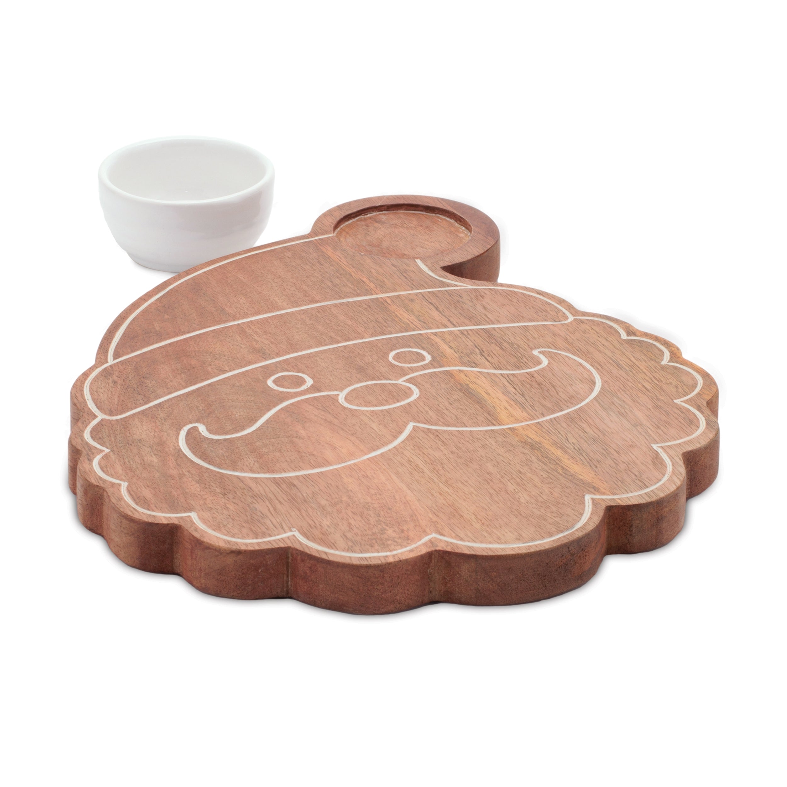 Santa Wood Platter with Ceramic Dip Bowl 12"L