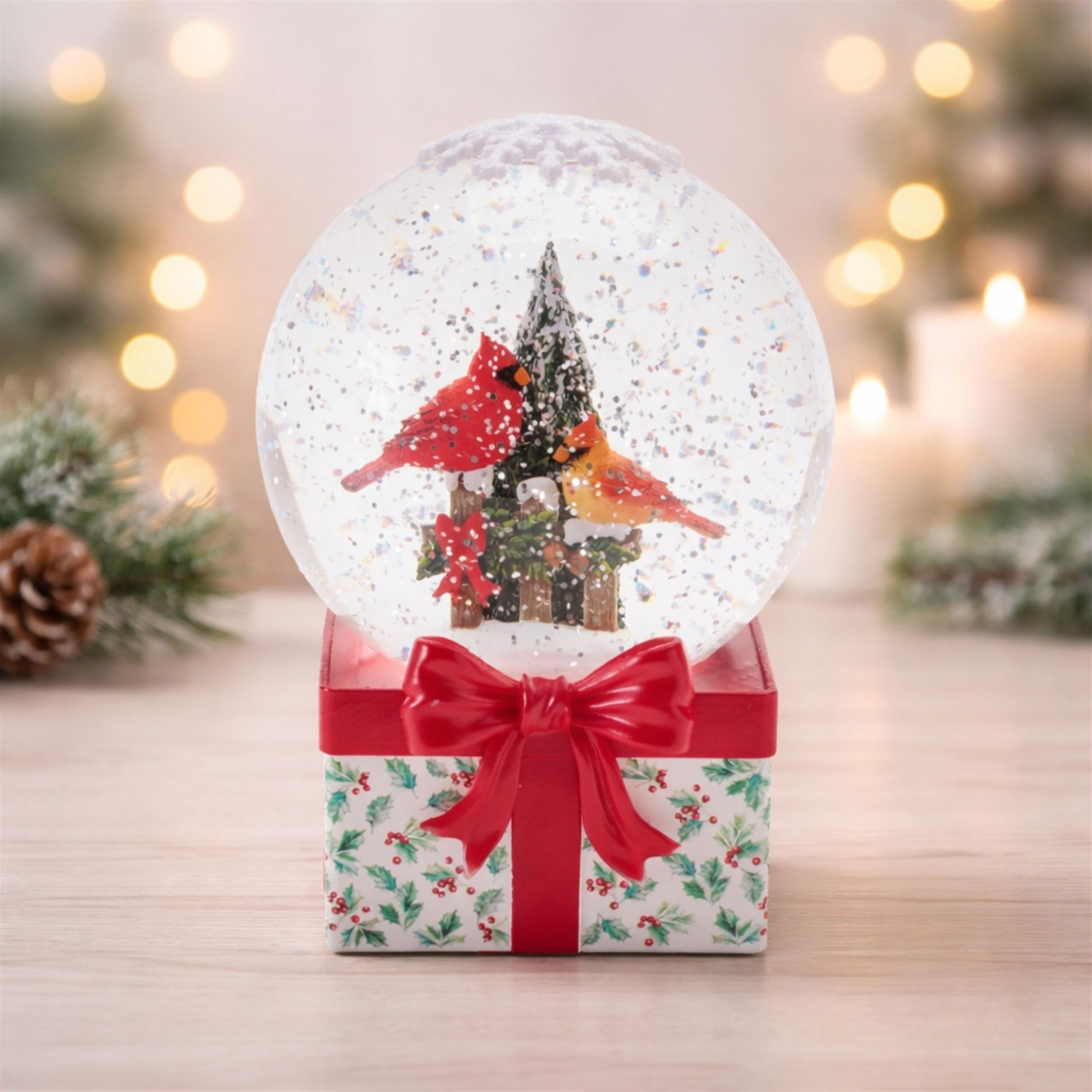 LED Cardinal Snow Globe 6.5"H