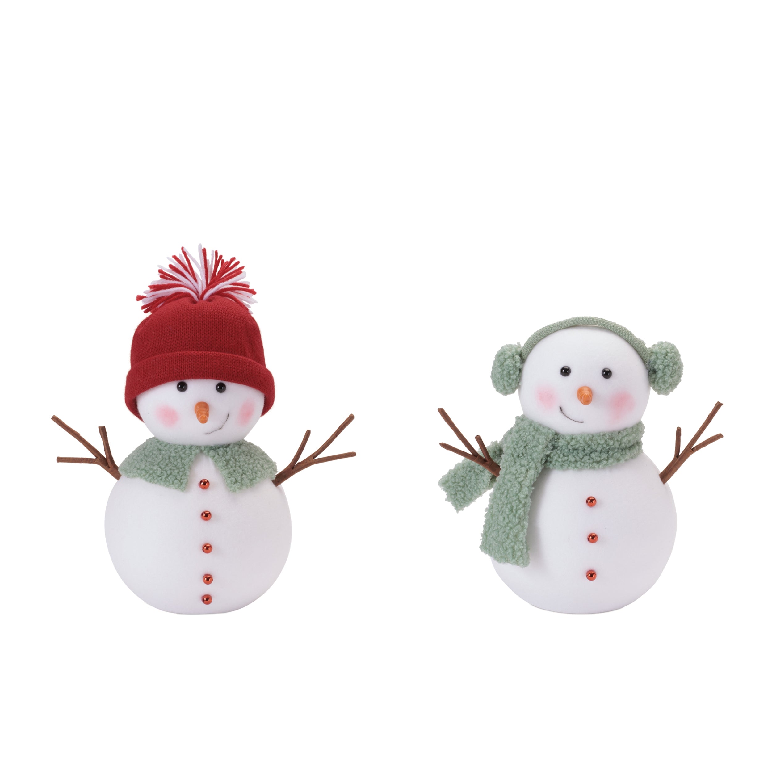 Plush Snowman Figurines with Knit Hats and Scarves (Set of 6)