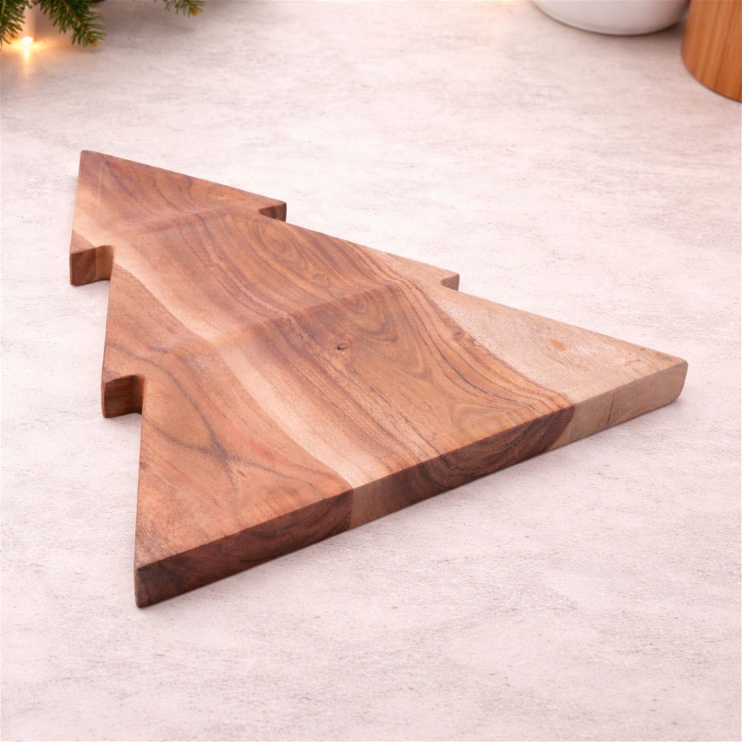 Wood Christmas Tree Divided Serving Tray 16"L
