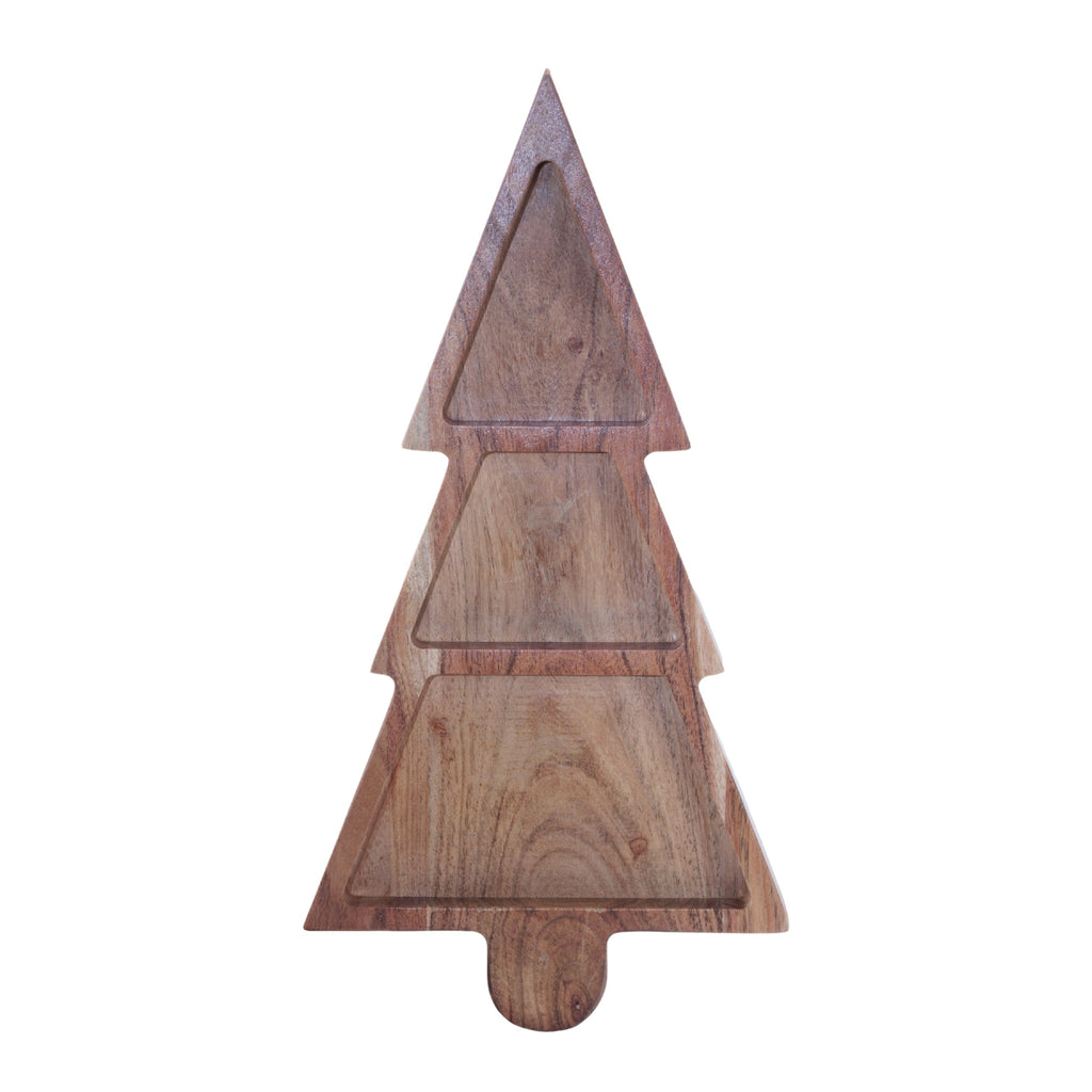 Wood Christmas Tree Divided Serving Tray 15"L