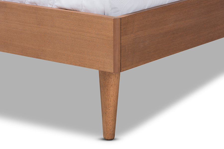 Baxton Studio Rina Mid-Century Modern Ash Wanut Finished Wood and Synthetic Rattan King Size Platform Bed with Wrap-Around Headboard