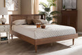 Baxton Studio Rina Mid-Century Modern Ash Wanut Finished Wood and Synthetic Rattan Queen Size Platform Bed with Wrap-Around Headboard