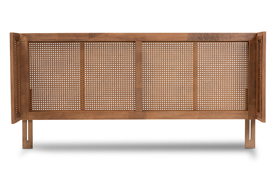 Baxton Studio Rina Mid-Century Modern Ash Wanut Finished Wood and Synthetic Rattan Full Size Wrap-Around Headboard