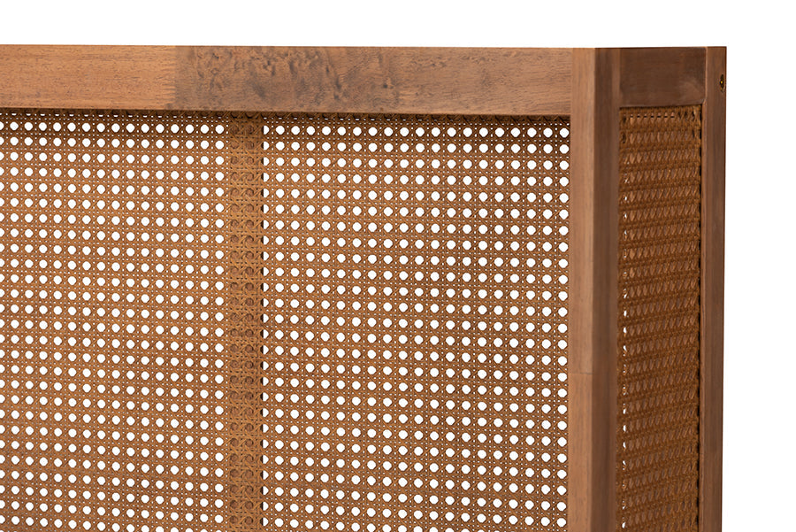 Baxton Studio Rina Mid-Century Modern Ash Wanut Finished Wood and Synthetic Rattan Full Size Wrap-Around Headboard