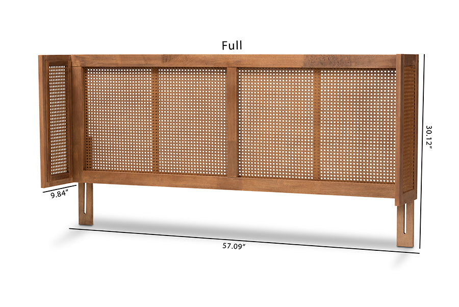 Baxton Studio Rina Mid-Century Modern Ash Wanut Finished Wood and Synthetic Rattan Full Size Wrap-Around Headboard
