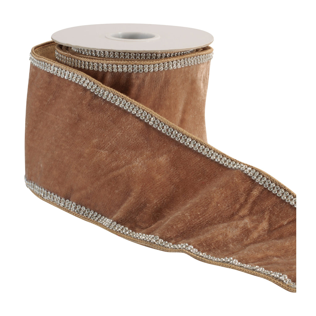 Velvet Rhinestone Trim Wired Ribbon 4" x 5 Yds.