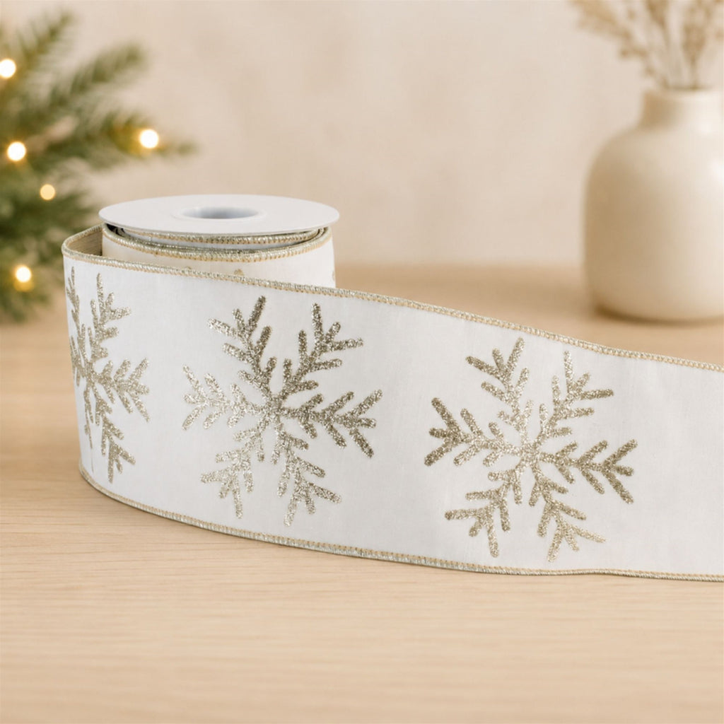 Snowflake Wired Ribbon 4" x 5 Yds.
