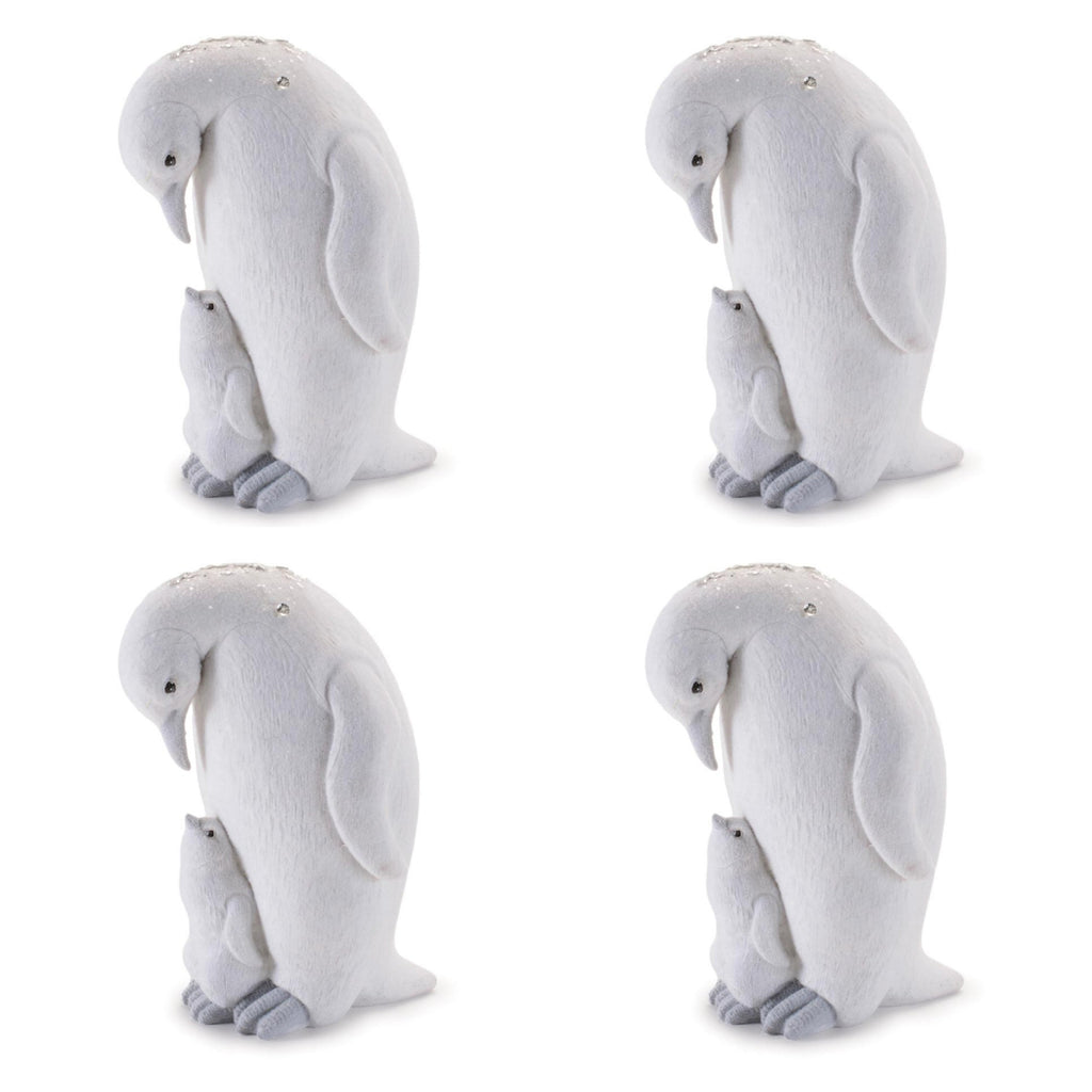 Penguin and Chick Figurines in White Finish (Set of 4)