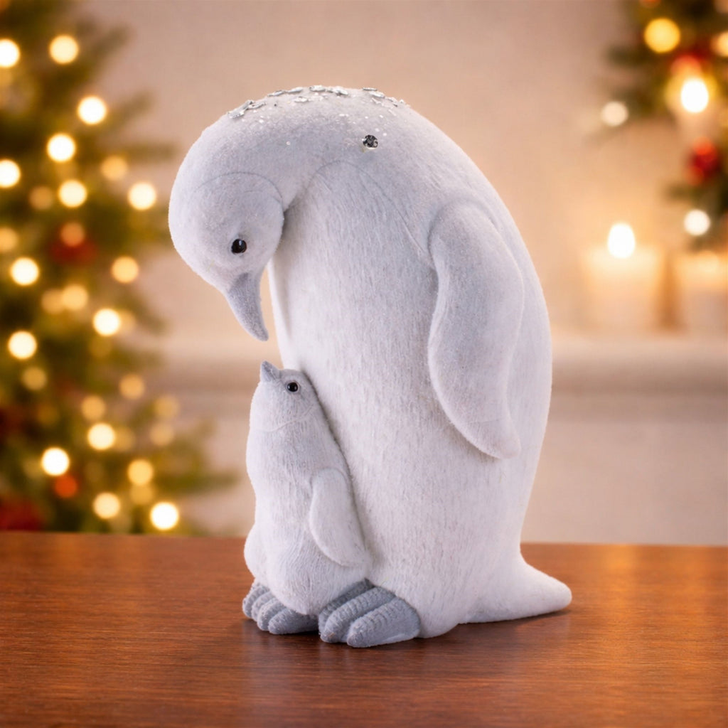 Penguin and Chick Figurines in White Finish (Set of 4)