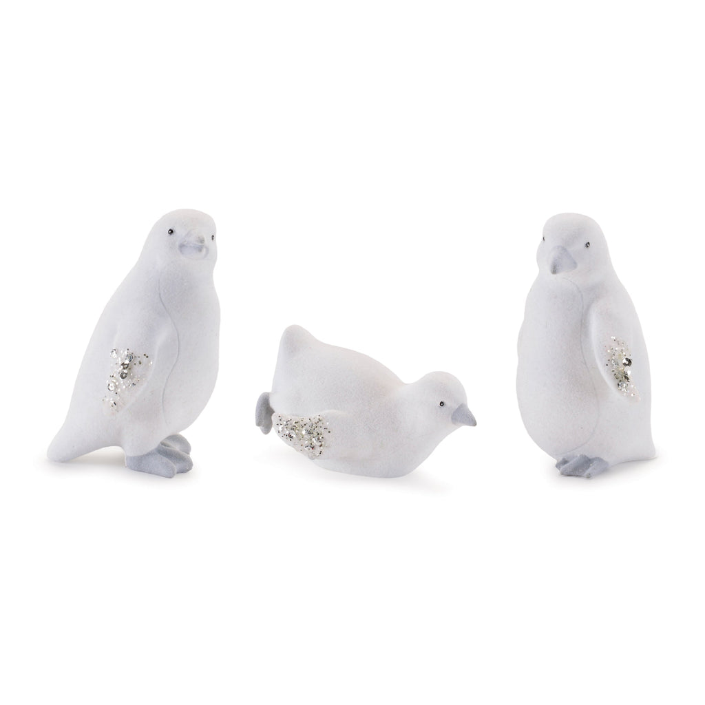Mini White Penguin Figurines with Glitter Wings (Set of 6)
