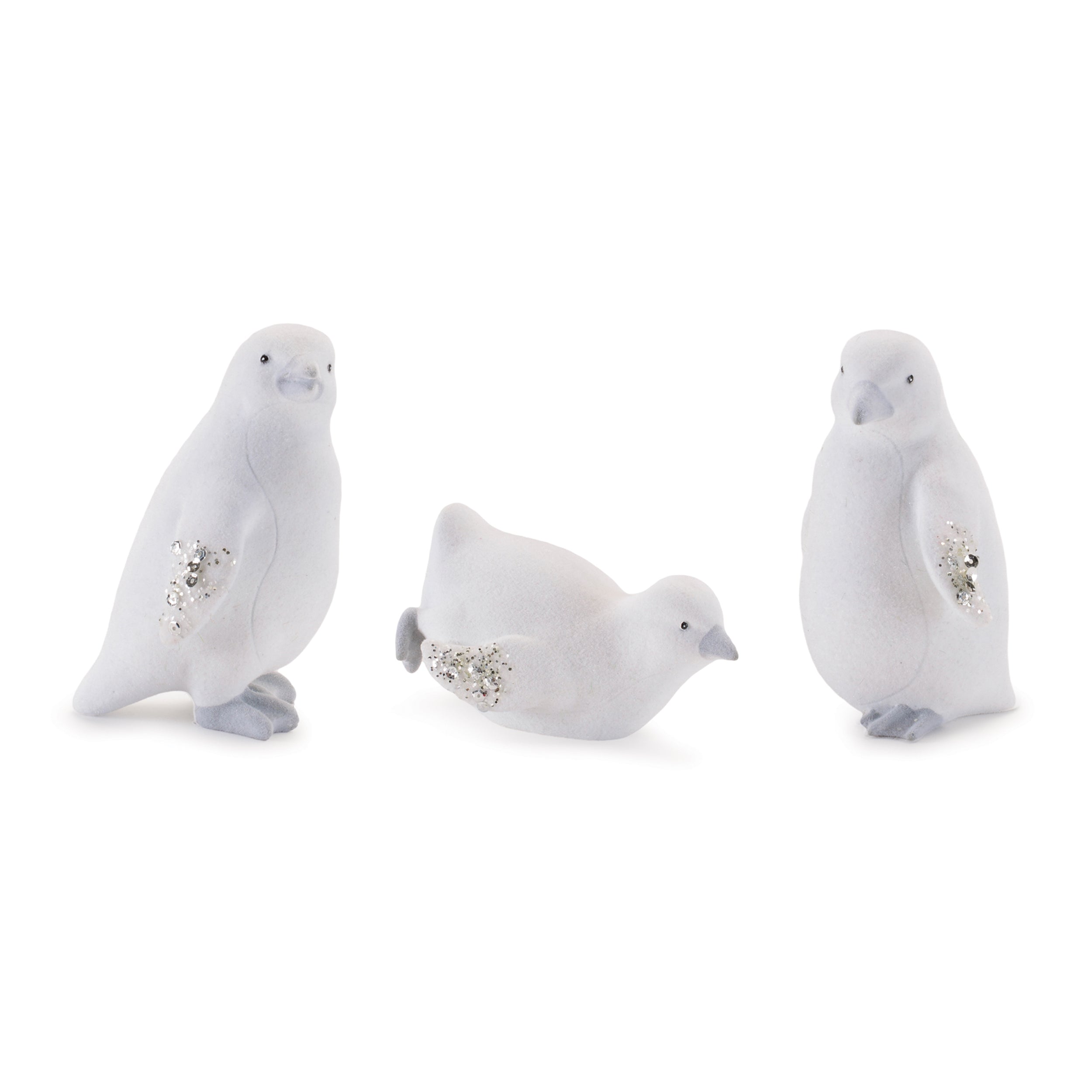 Mini White Penguin Figurines with Glitter Wings (Set of 6)