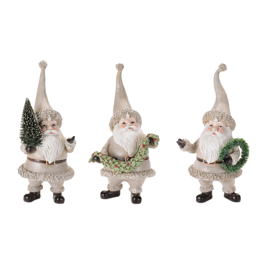Rustic Santa Figurines with Tree and Wreath (Set of 3)