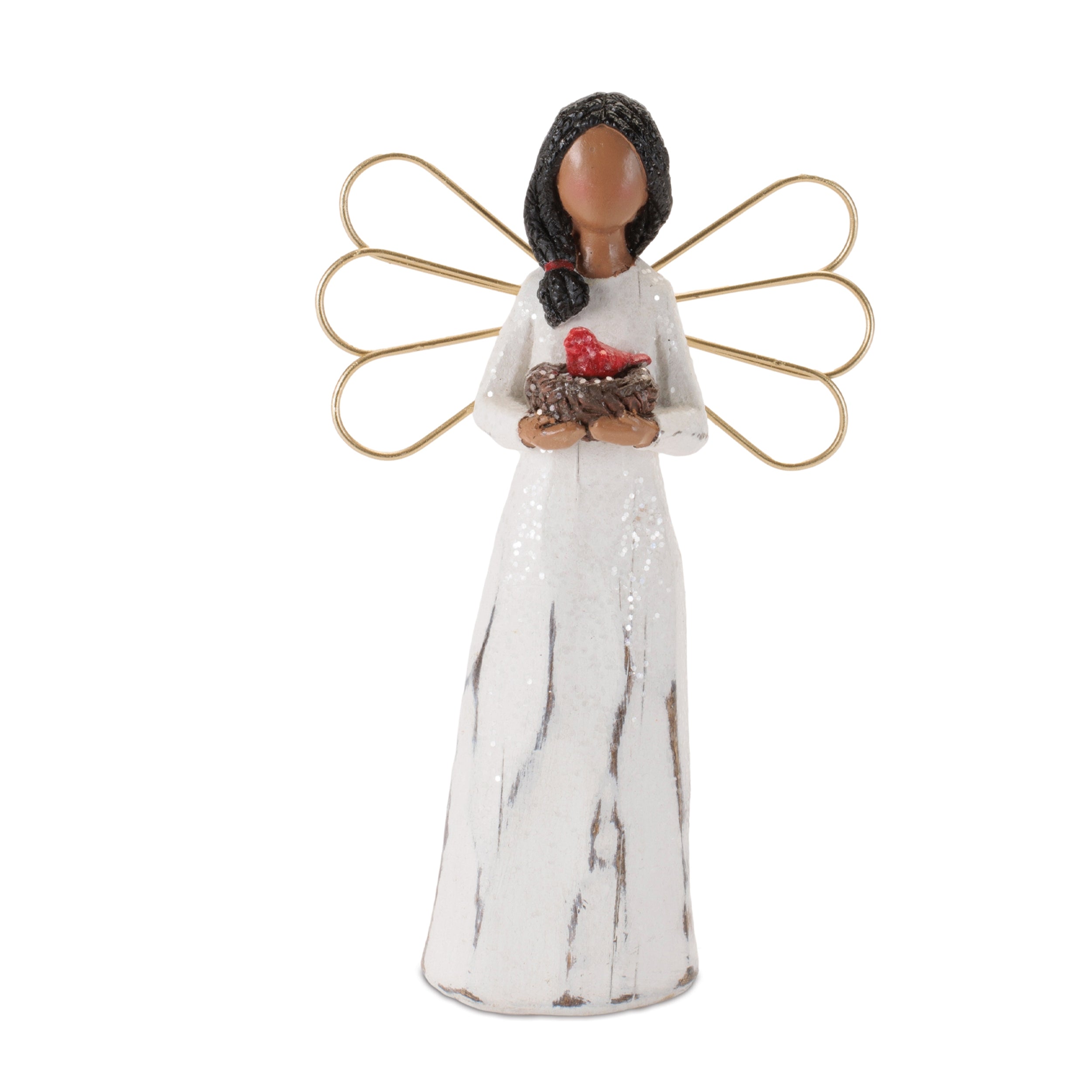Modern Angel Figurines with Gold Metal Wings (Set of 6)