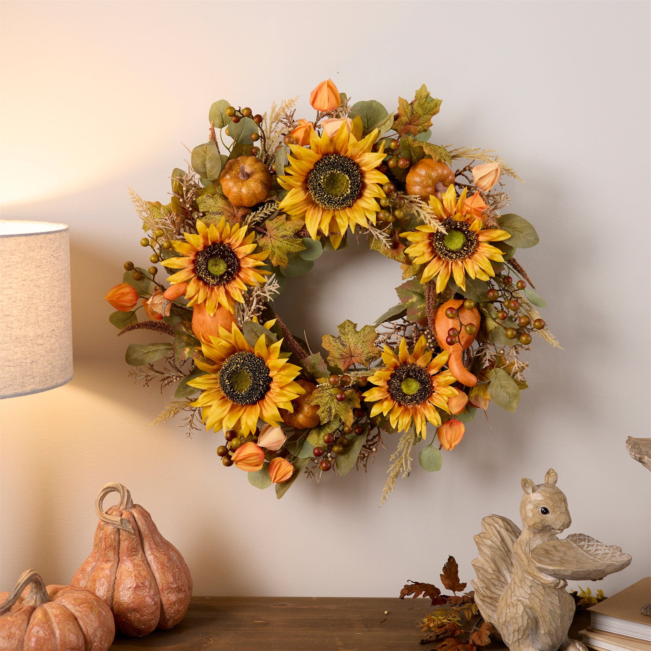 Harvest Sunflower and Gourd Wreath 24"D