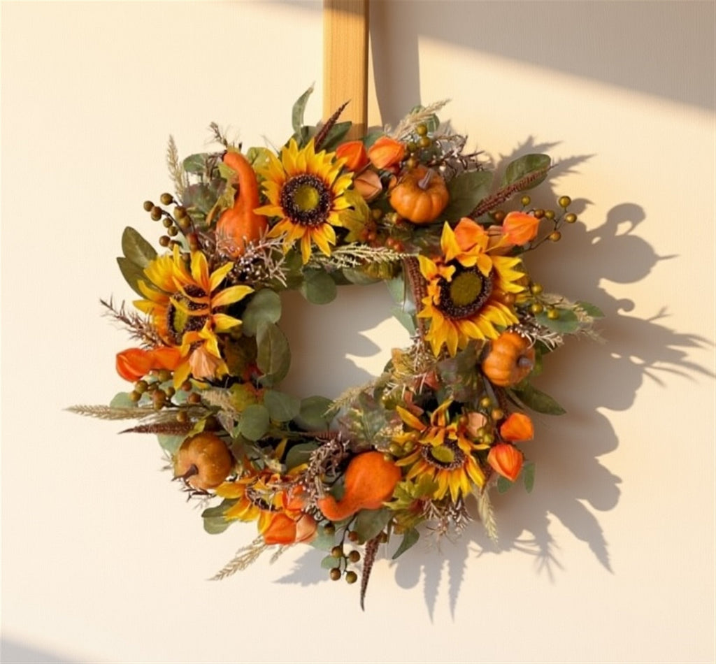 Harvest Sunflower and Gourd Wreath 24"D