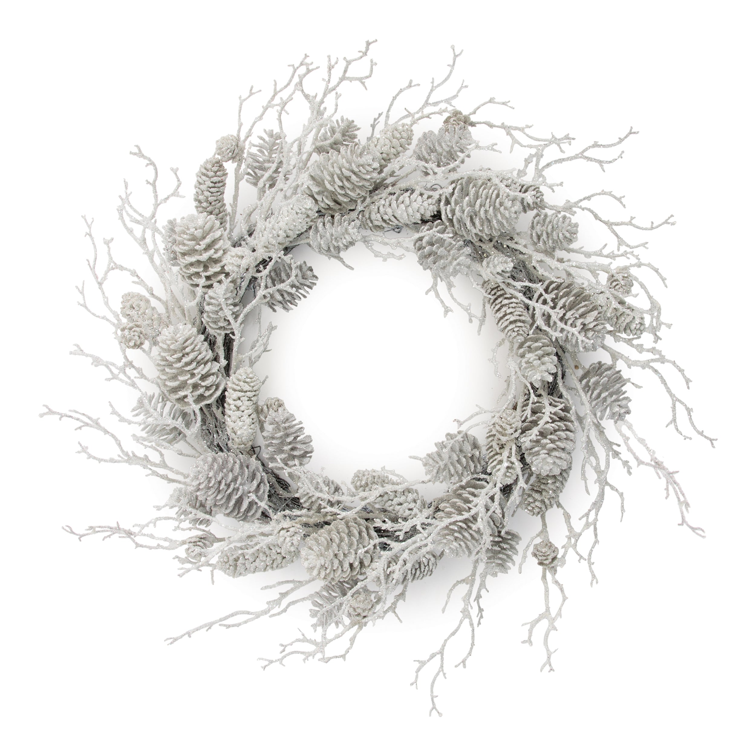 Flocked Pine Cone and Twig Wreath 24"D