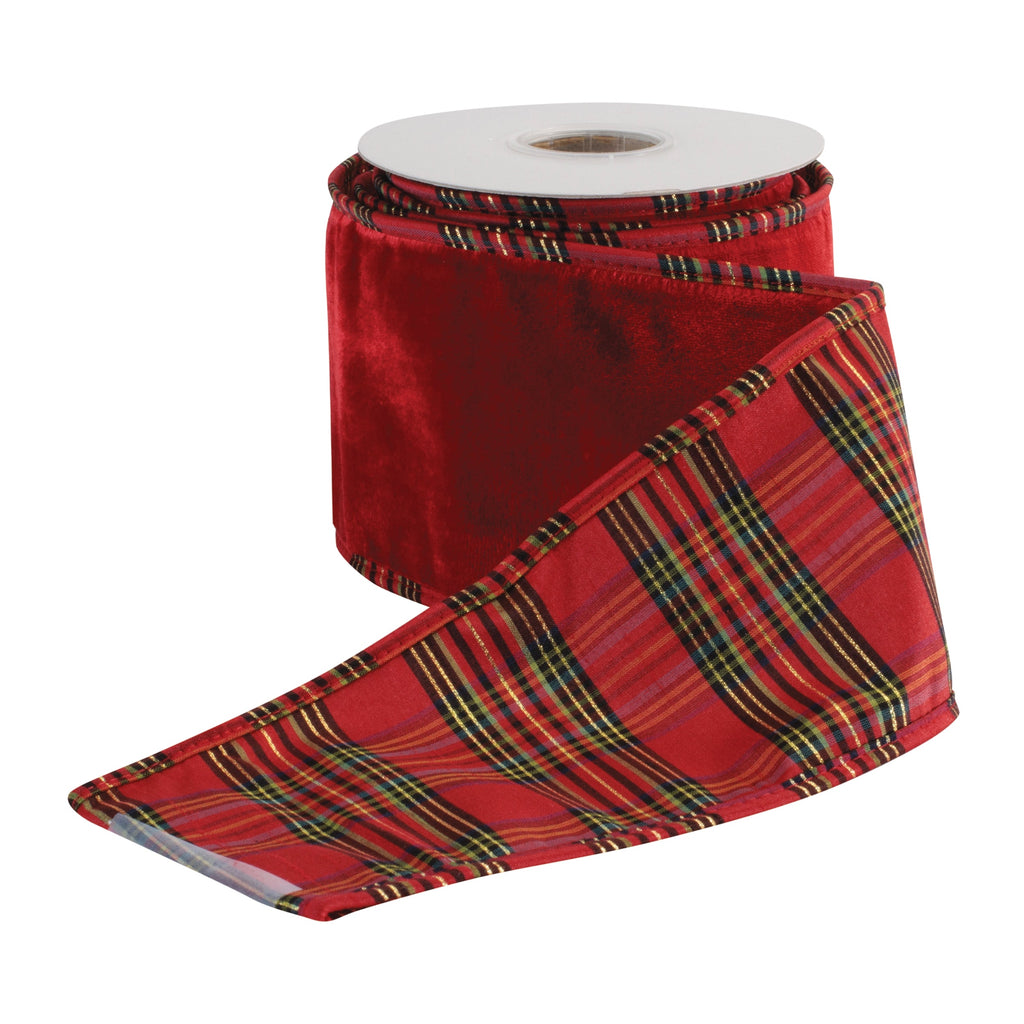 Glittered Plaid Wired Ribbon 4" x 5 Yds.