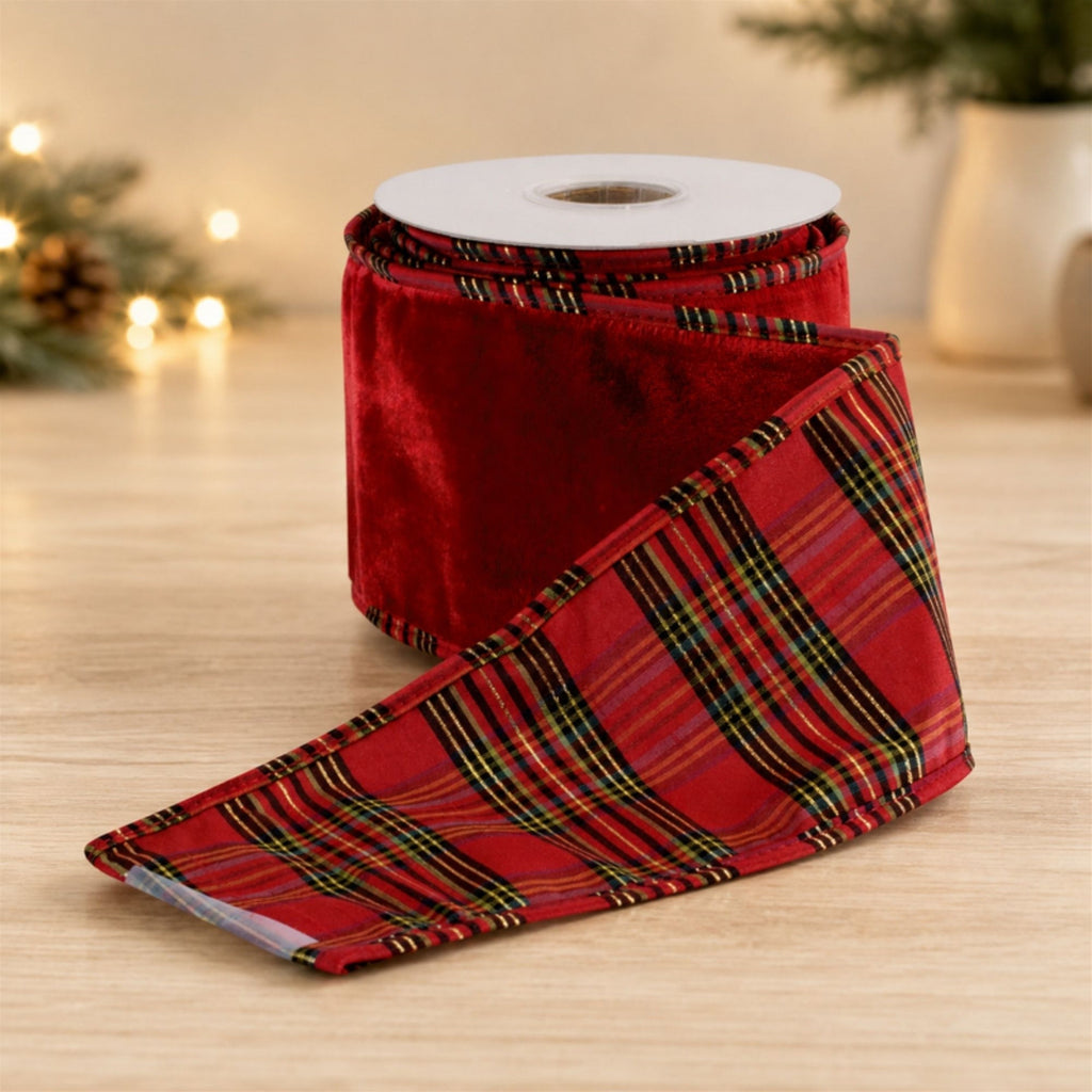 Glittered Plaid Wired Ribbon 4" x 5 Yds.