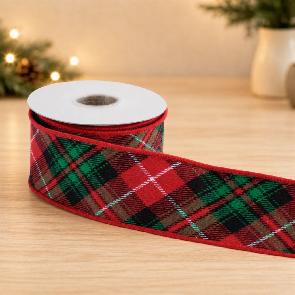 Tartan Plaid Wired Cotton Ribbon 2.5" x 5 Yds.