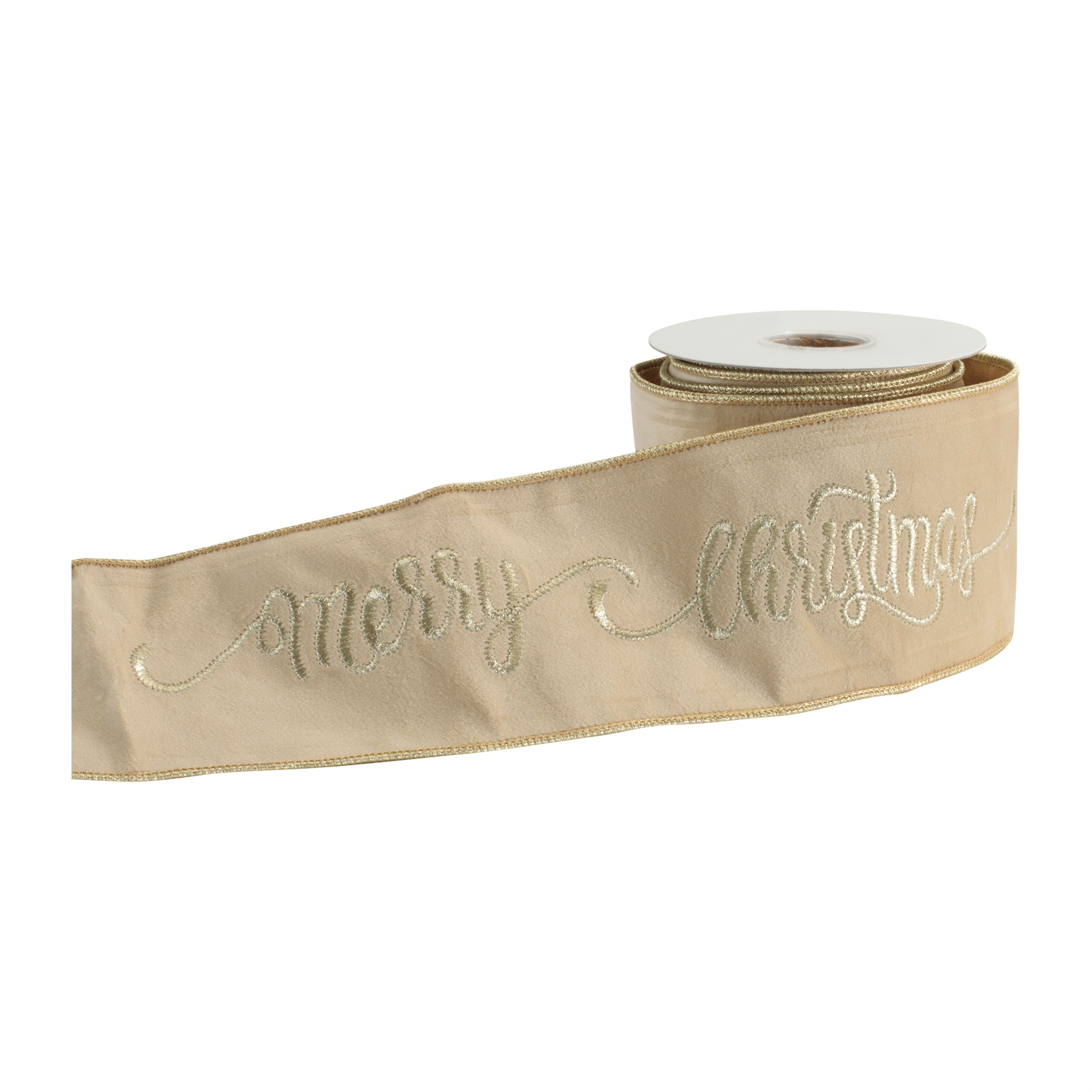 ÒMerry ChristmasÓ Script Wired Ribbon 4" x 5 Yds.