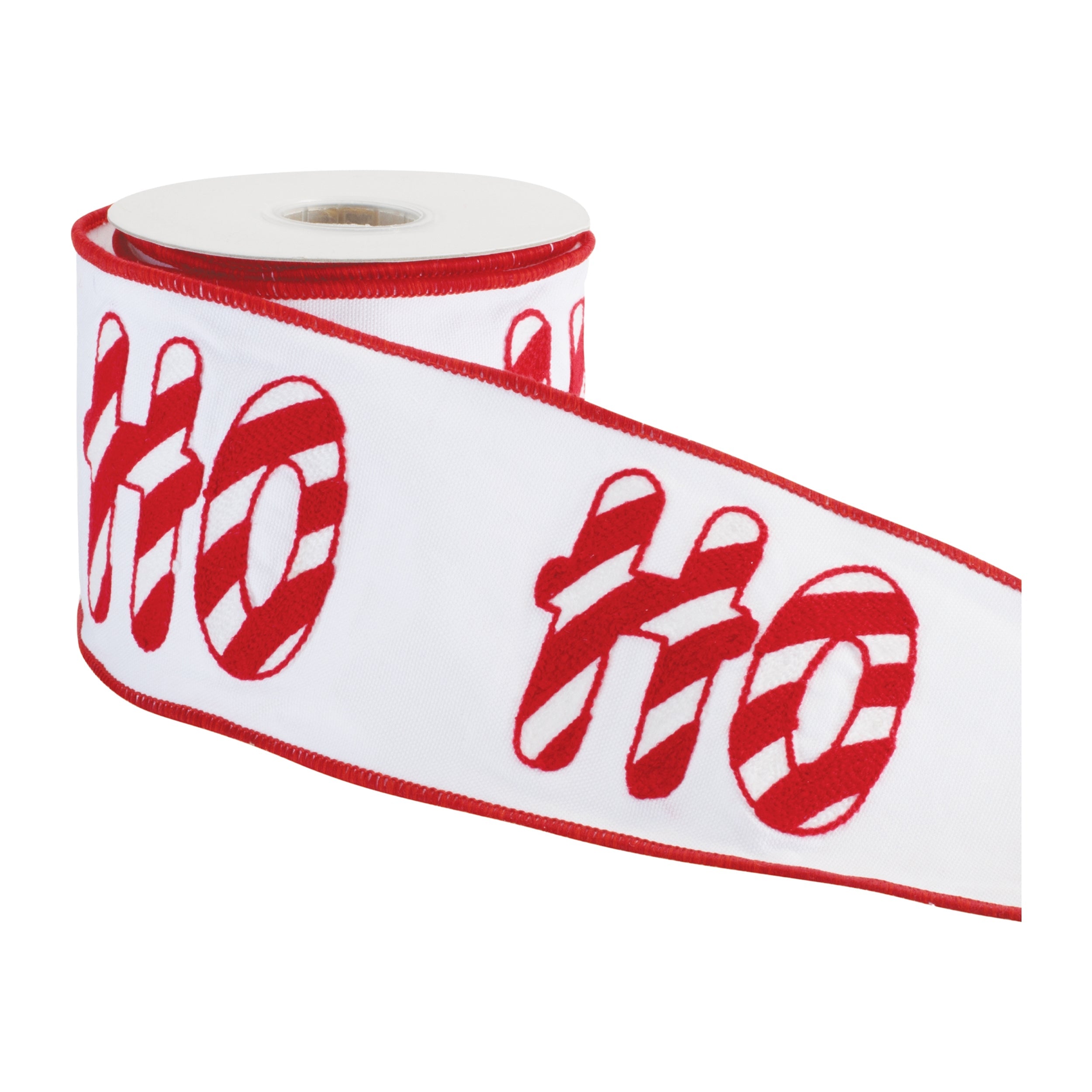 ÒHO HO HOÓ Candy Cane Wired Cotton Ribbon 4" x 5 Yds.