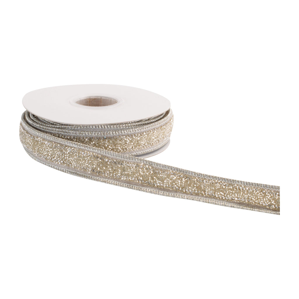 Gold Beaded Glitter Wired Ribbon 1.5" x 5 Yds.