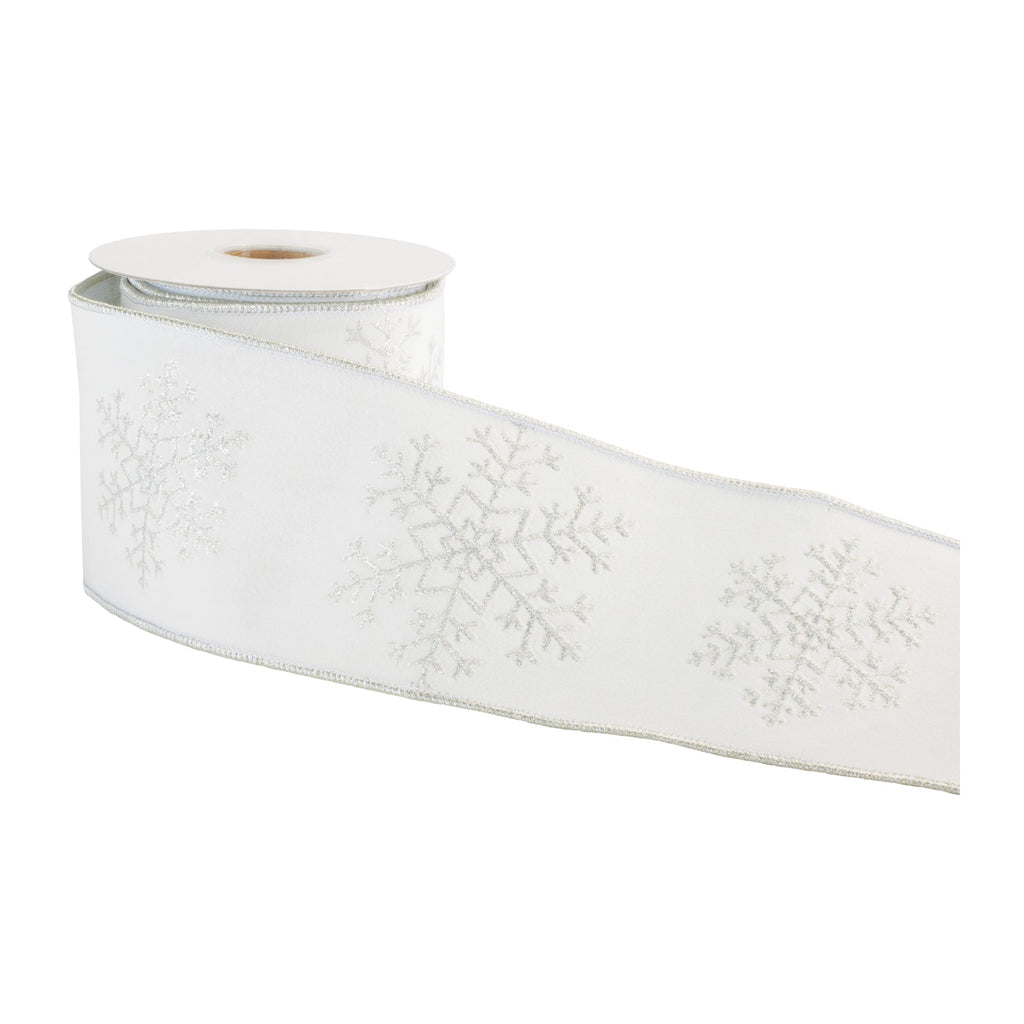 Glitter Snowflake Wired Ribbon 4" x 5 Yds.
