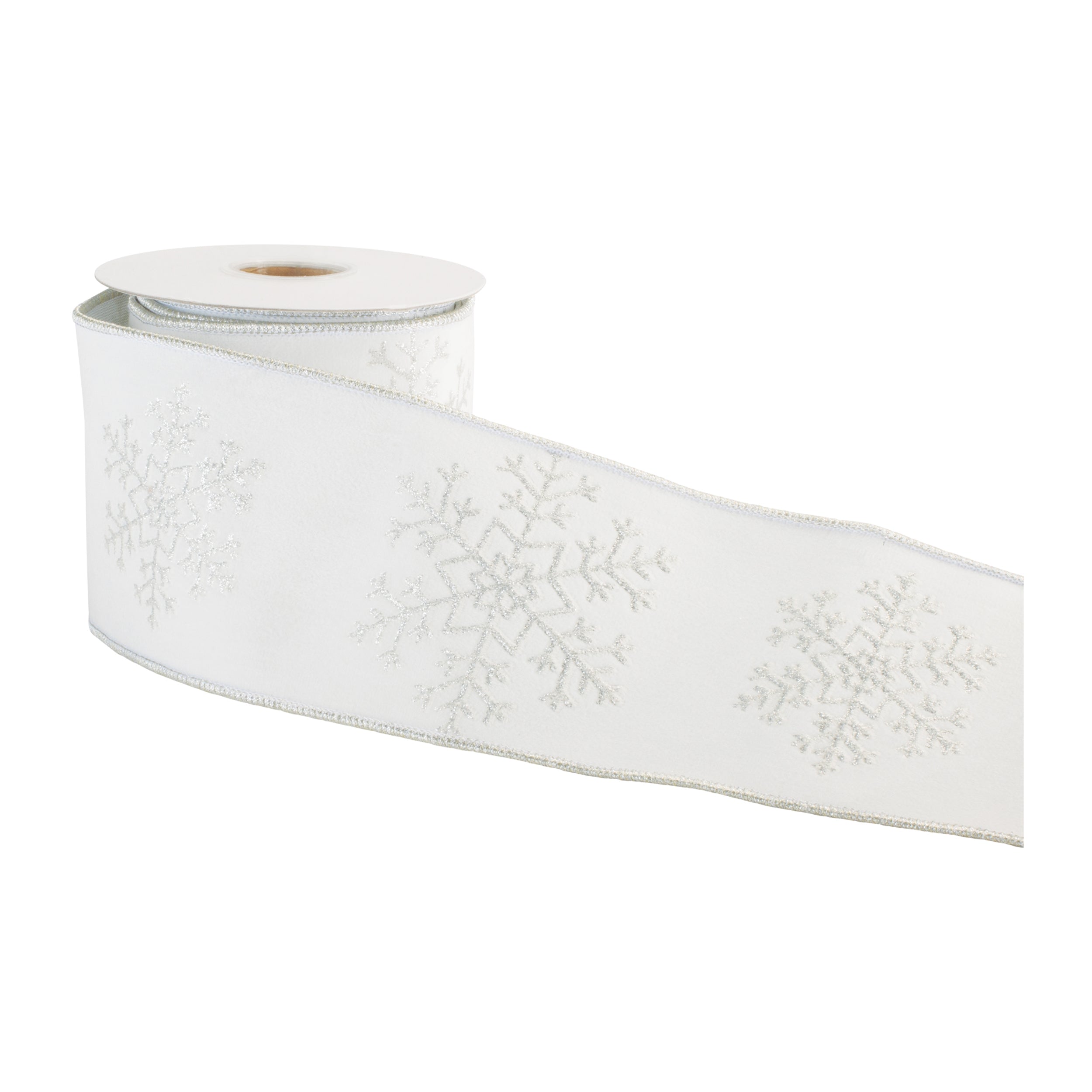 Glitter Snowflake Wired Ribbon 4" x 5 Yds.