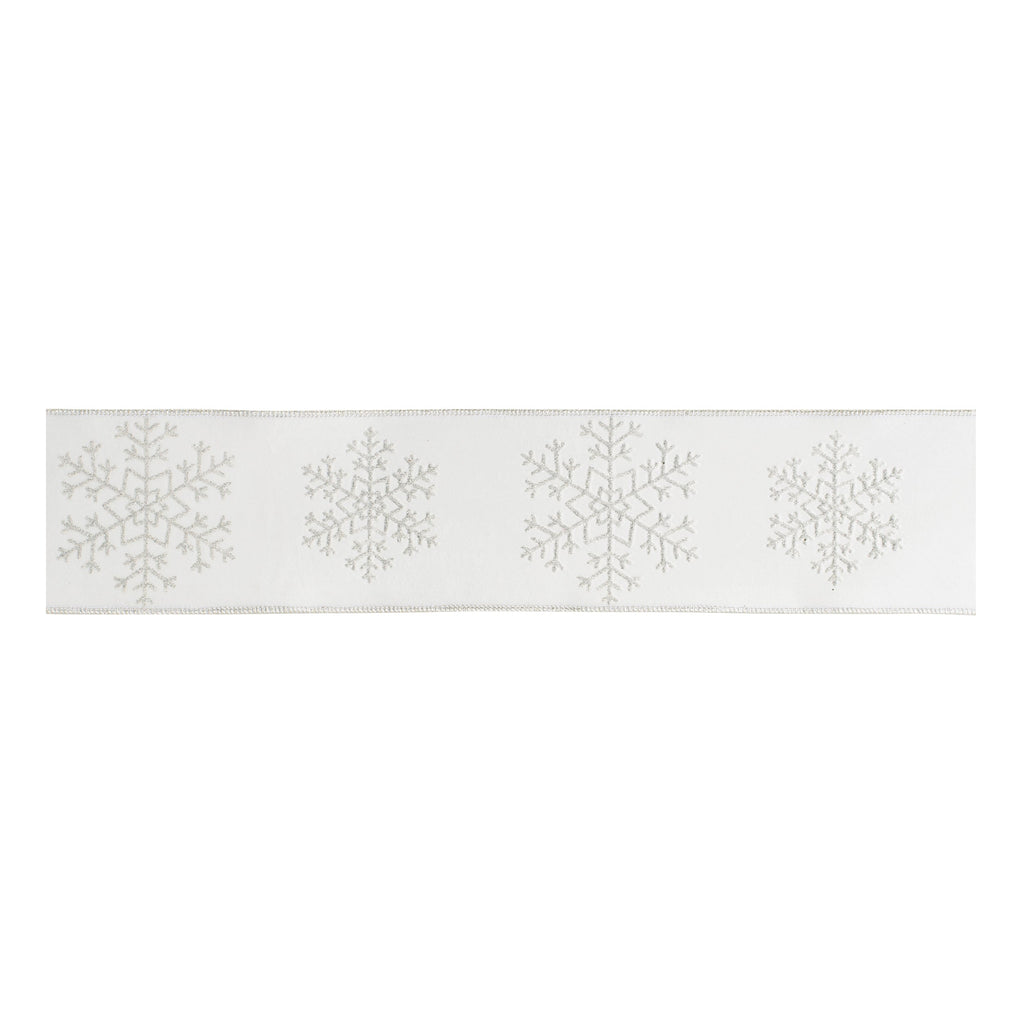 Glitter Snowflake Wired Ribbon 4" x 5 Yds.