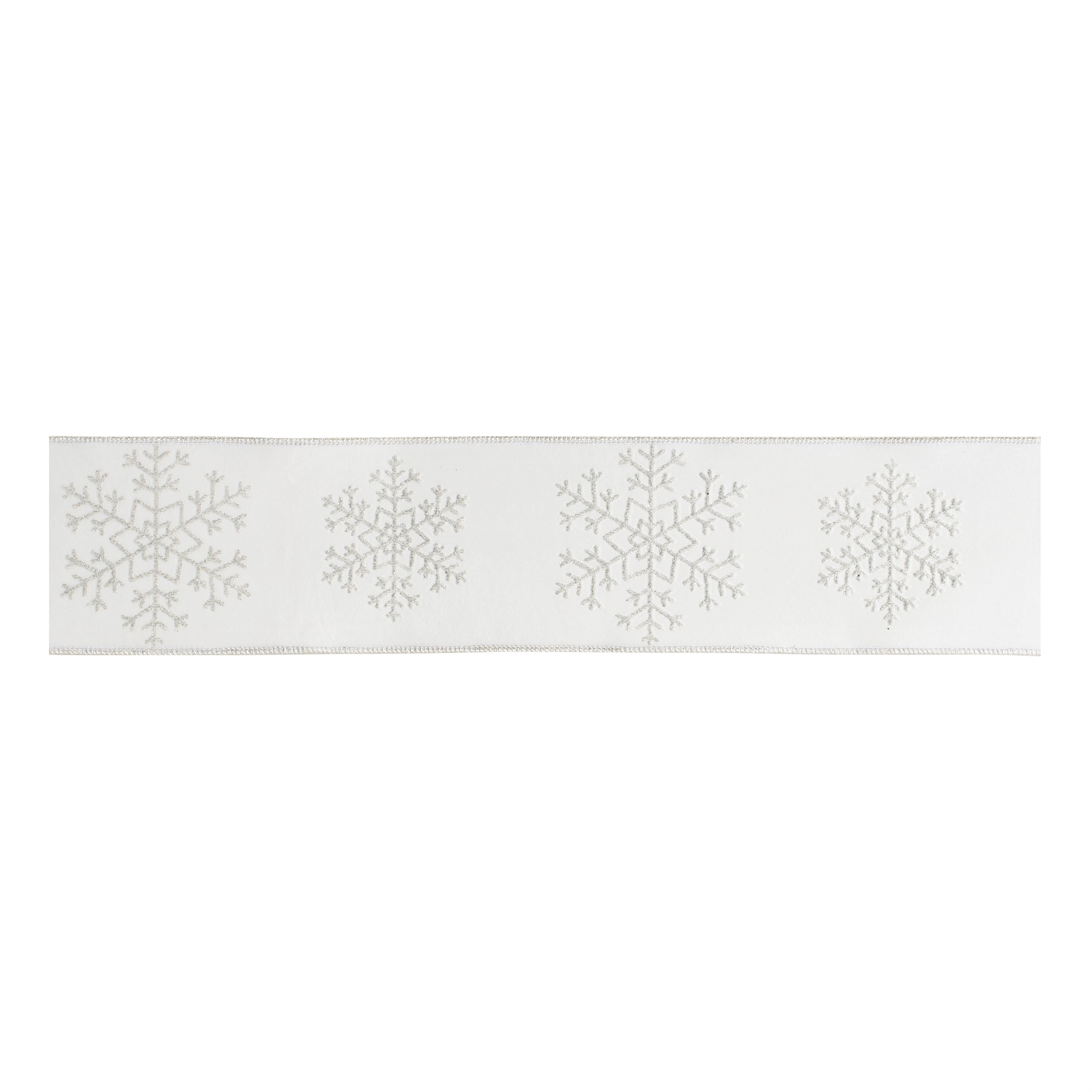 Glitter Snowflake Wired Ribbon 4" x 5 Yds.