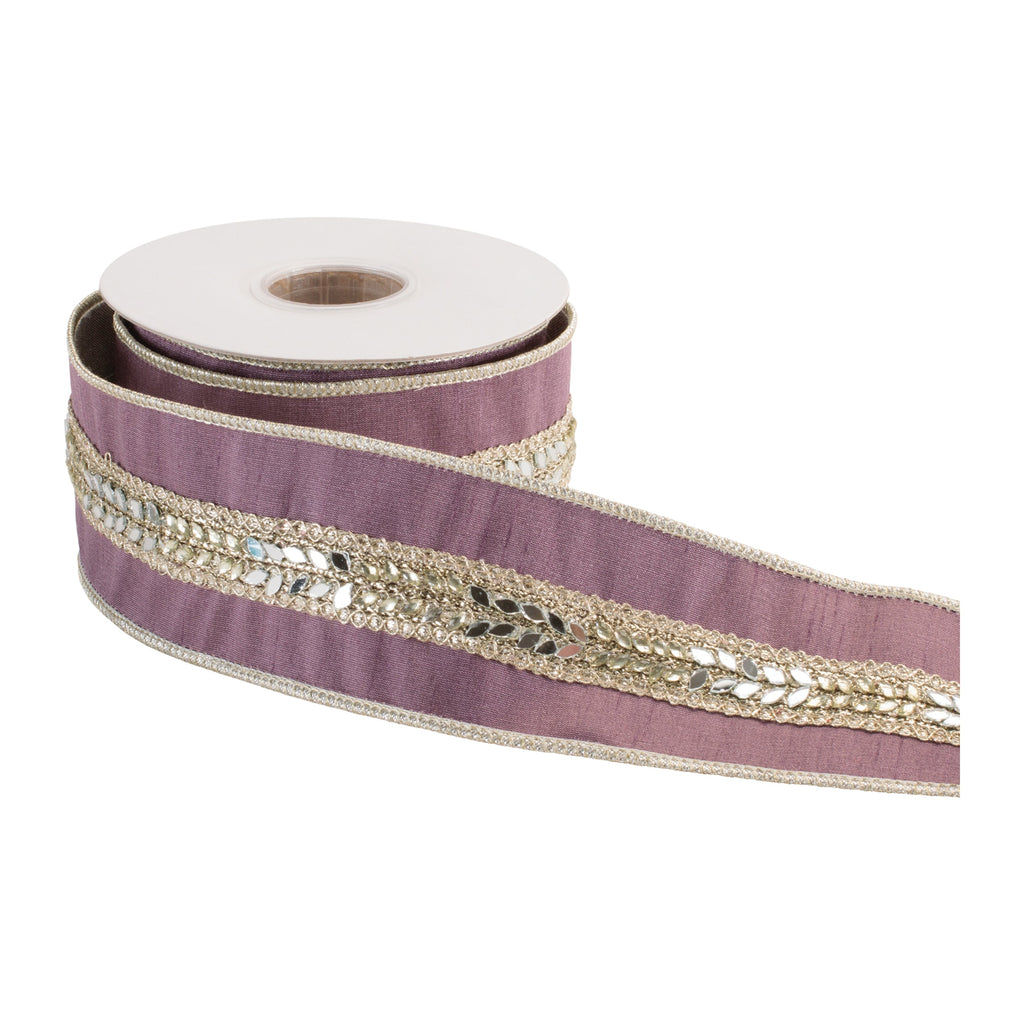 Leaf Embellished Ribbon with Metallic Trim 2.5" x 5 Yds.