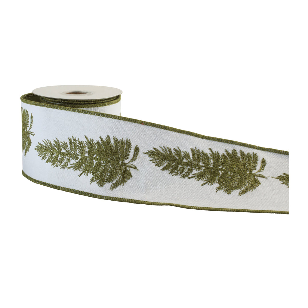 Embroidered Pine Branch Wired Ribbon 4" x 5 Yds.