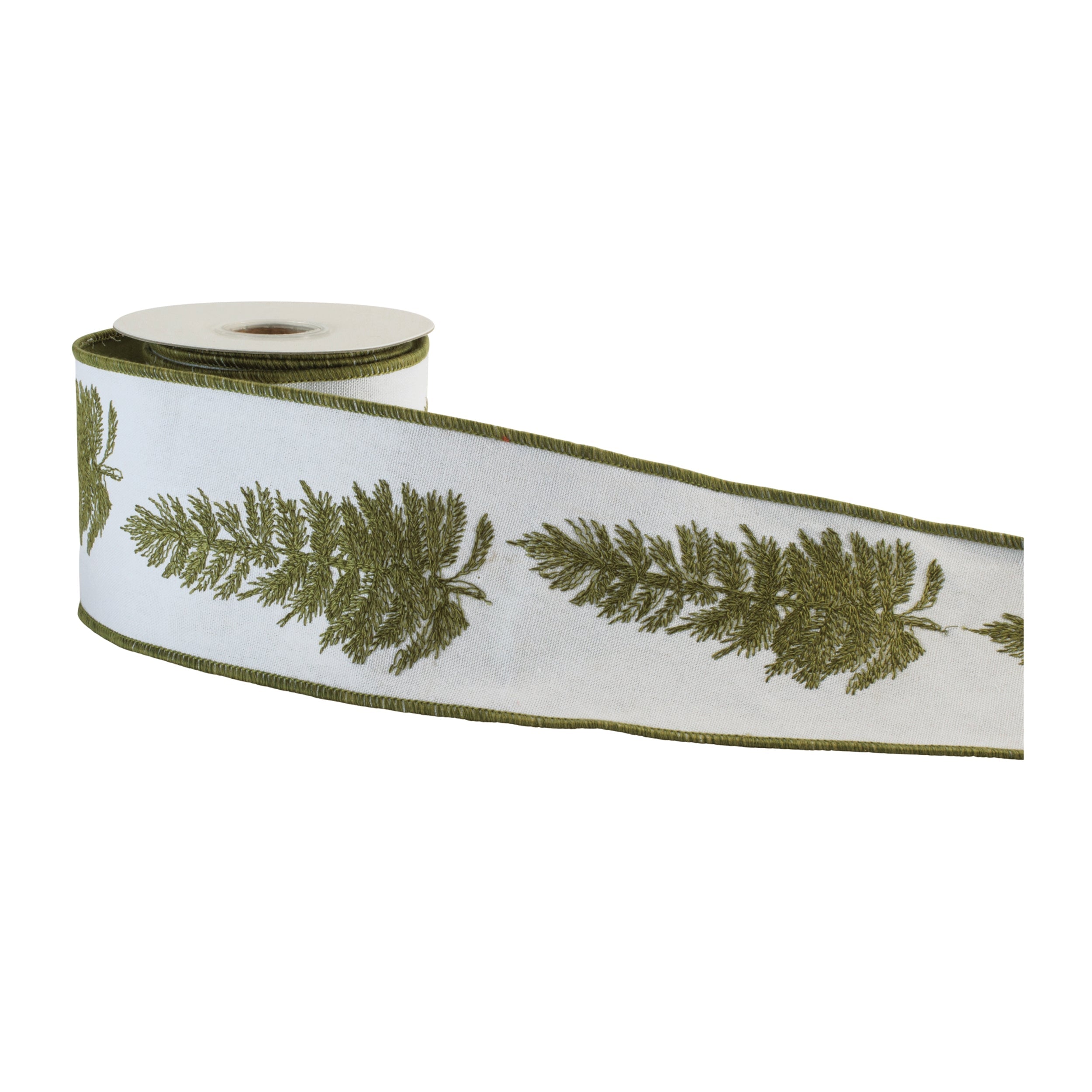 Embroidered Pine Branch Wired Ribbon 4" x 5 Yds.