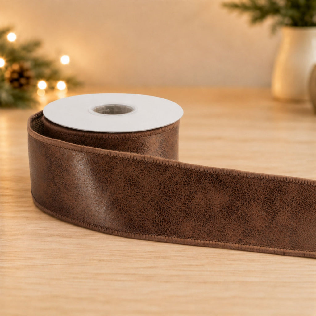 Distressed Faux Leather Wired Ribbon 2.5" x 5 Yds.